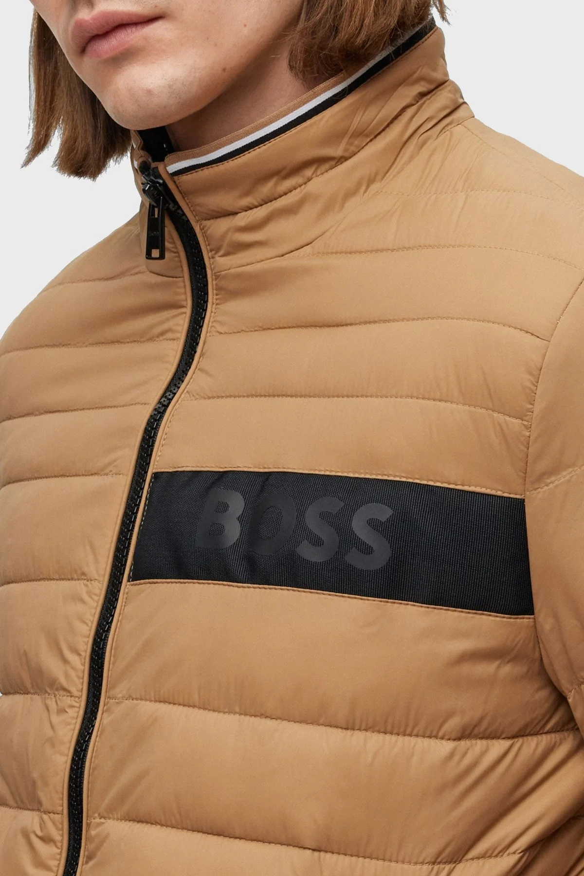 Boss Logolu Su Tutmaz Dik Yaka Regular Fit Şişme Erkek Mont 50464308 260 BEJ - 4