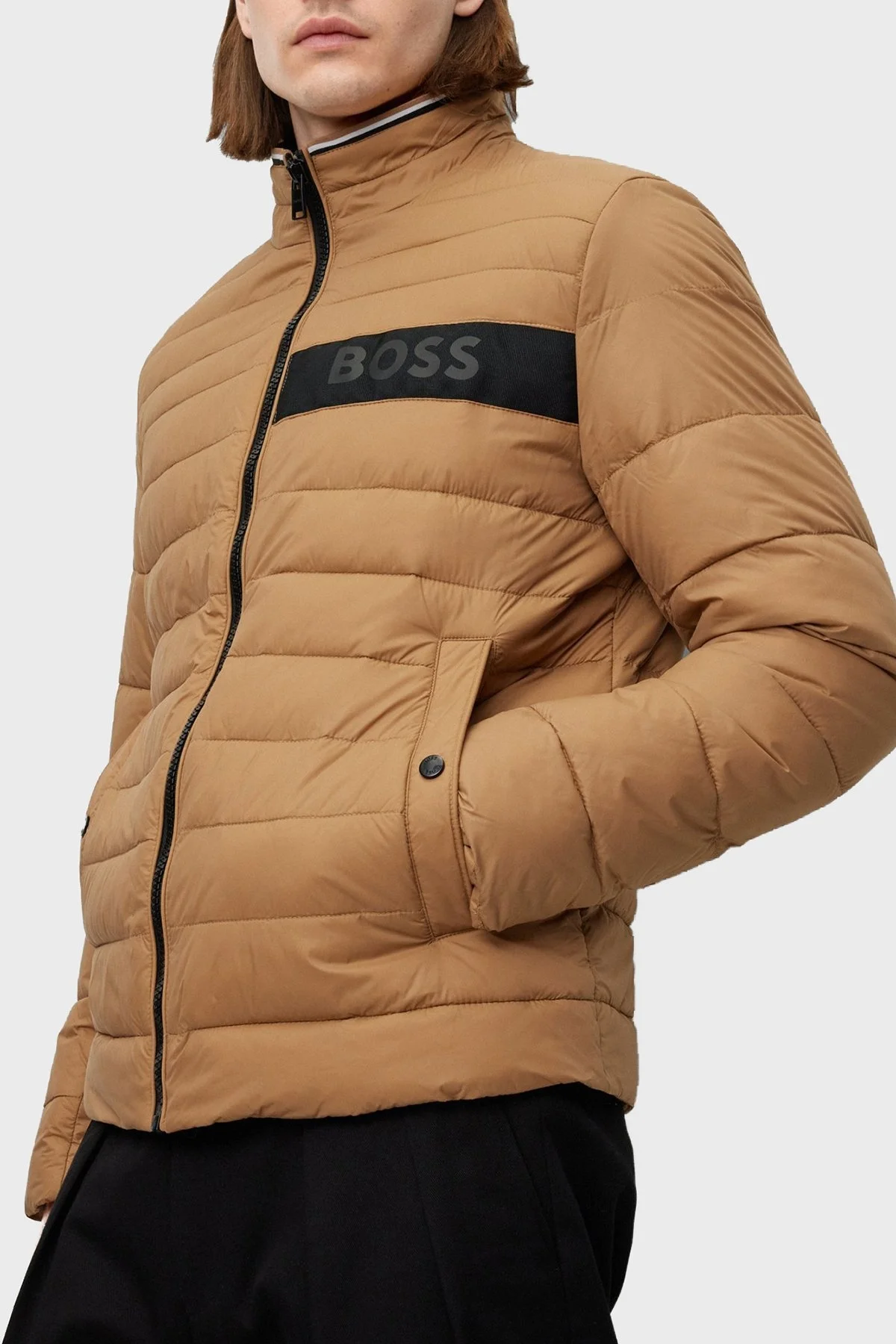Boss Logolu Su Tutmaz Dik Yaka Regular Fit Şişme Erkek Mont 50464308 260 BEJ - 5
