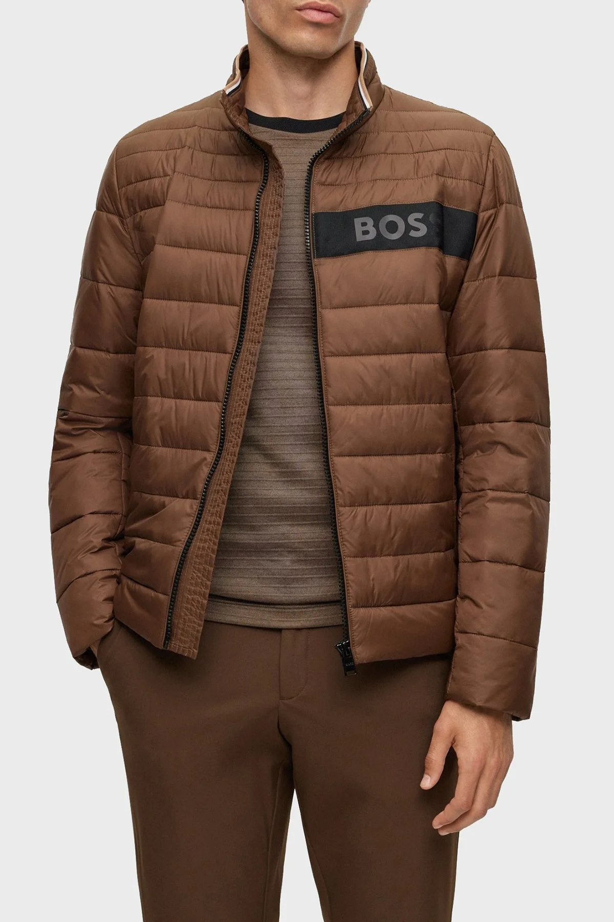 Boss Logolu Su Tutmaz Dik Yaka Regular Fit Şişme Erkek Mont 50464308 361 KAHVE - 1