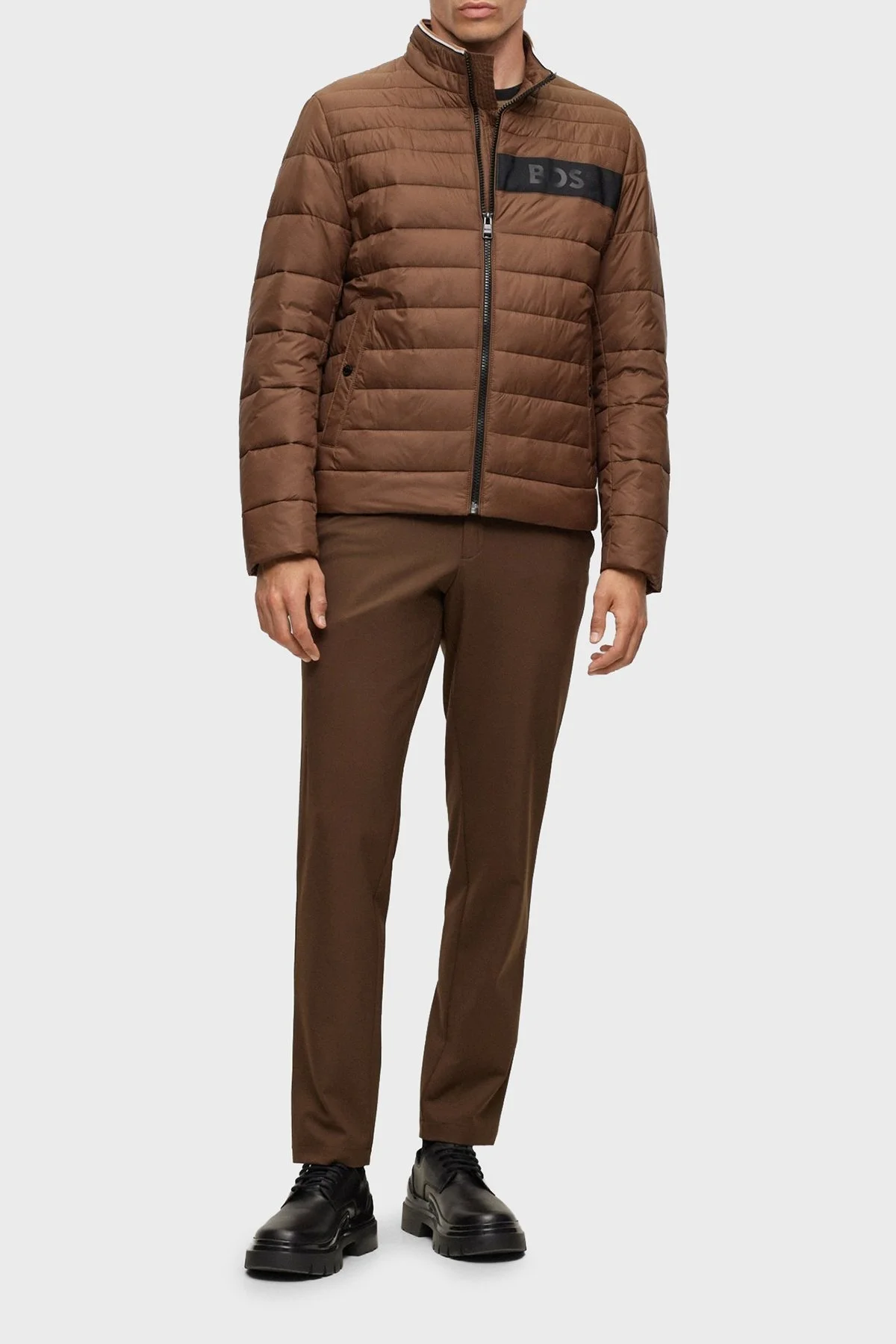 Boss Logolu Su Tutmaz Dik Yaka Regular Fit Şişme Erkek Mont 50464308 361 KAHVE - 2