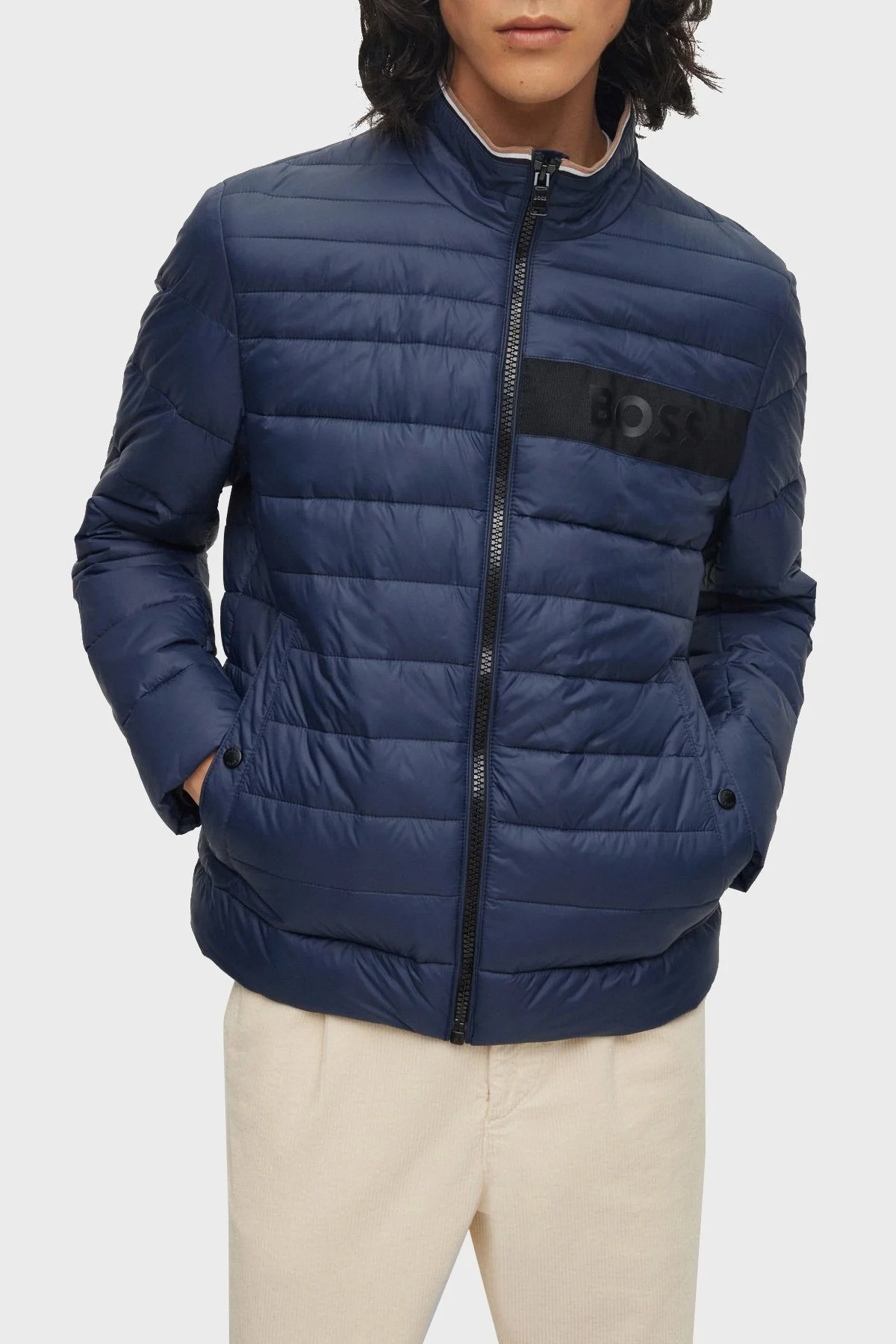 Boss Logolu Su Tutmaz Dik Yaka Regular Fit Şişme Erkek Mont 50464308 404 LACİVERT - 7