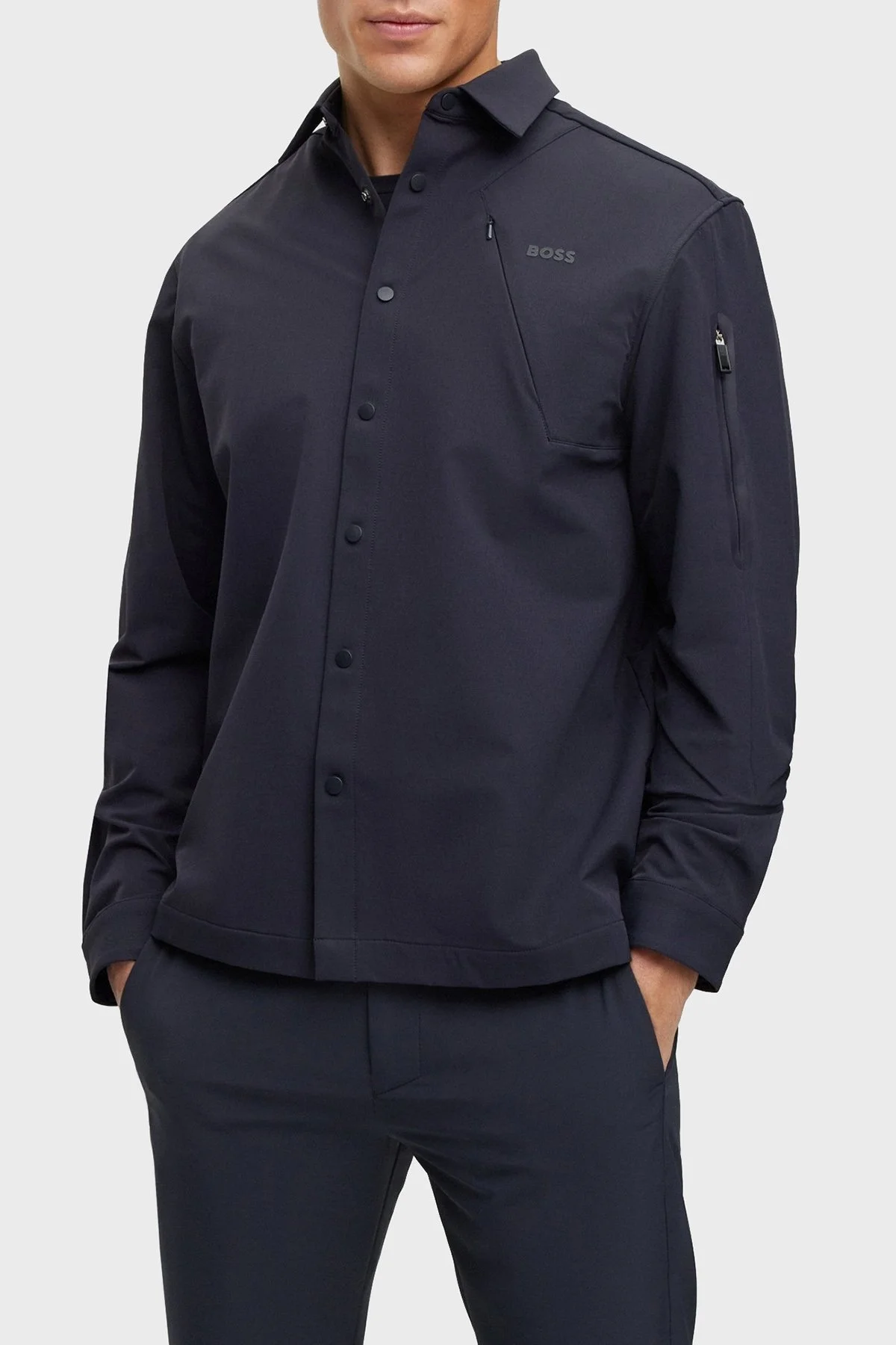 Boss Logolu Su Tutmaz Relaxed Fit İnce Erkek Ceket 50493597 402 KOYU MAVİ - 1