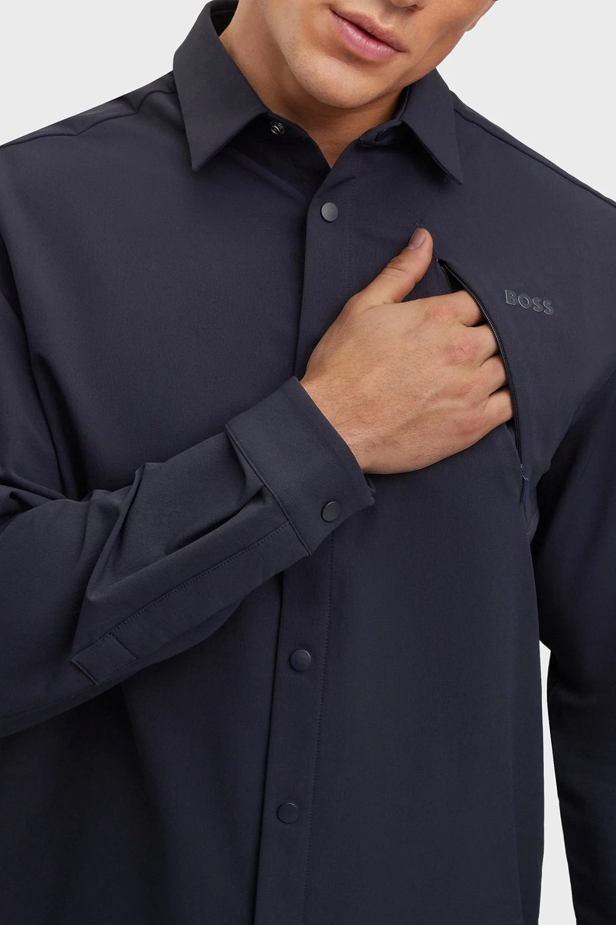 Boss Logolu Su Tutmaz Relaxed Fit İnce Erkek Ceket 50493597 402 KOYU MAVİ - 5