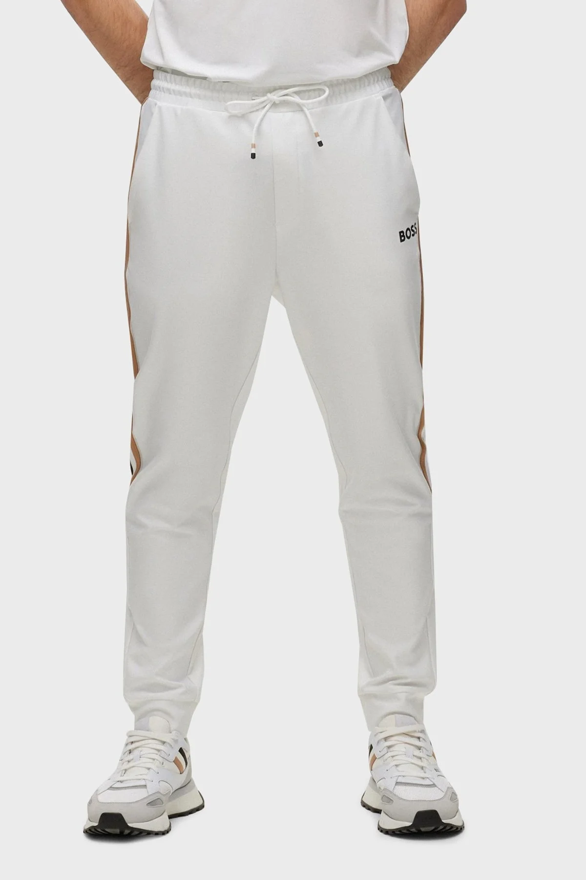 Boss Logolu Yanları Çizgili Belden Bağlamalı Normal Bel Regular Fit Spor Erkek Pantolon 50490663 100 BEYAZ - 2