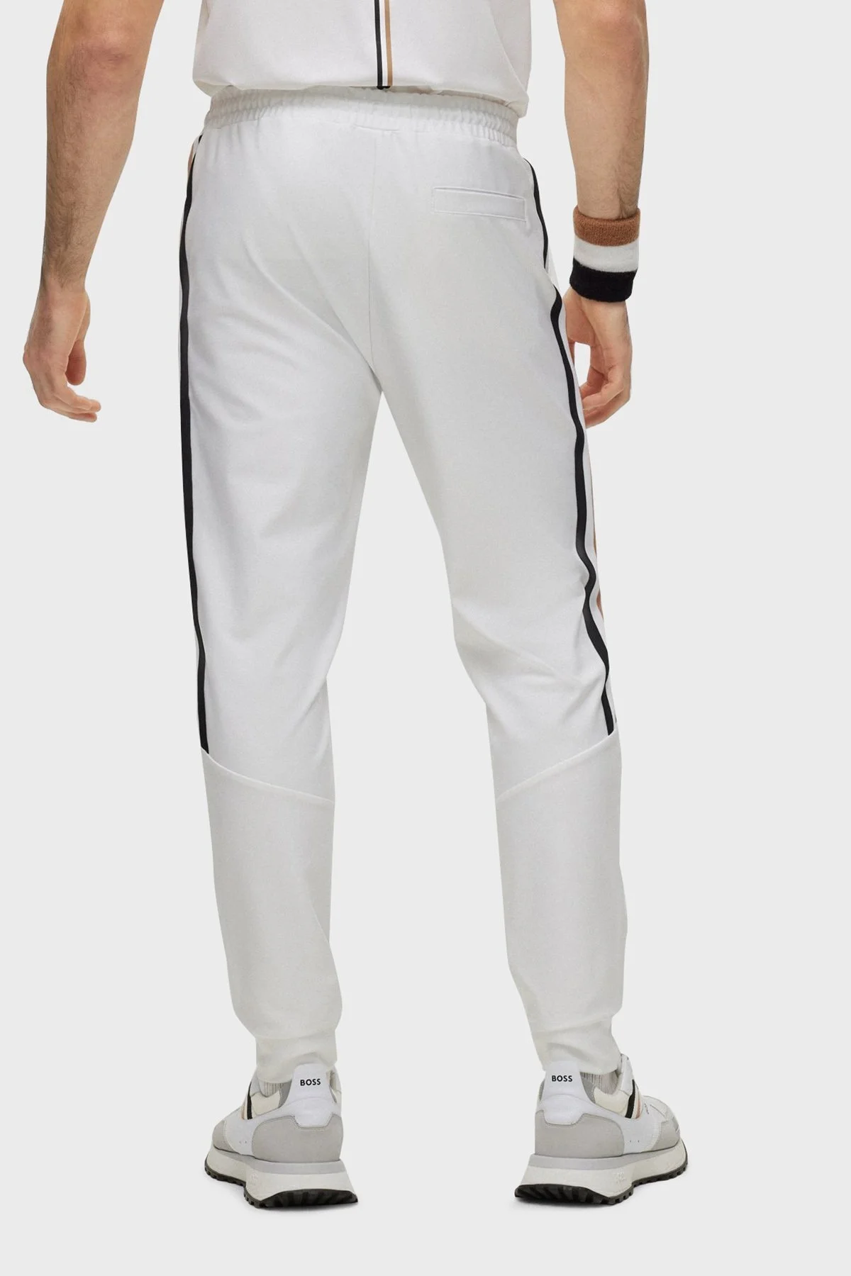 Boss Logolu Yanları Çizgili Belden Bağlamalı Normal Bel Regular Fit Spor Erkek Pantolon 50490663 100 BEYAZ - 3
