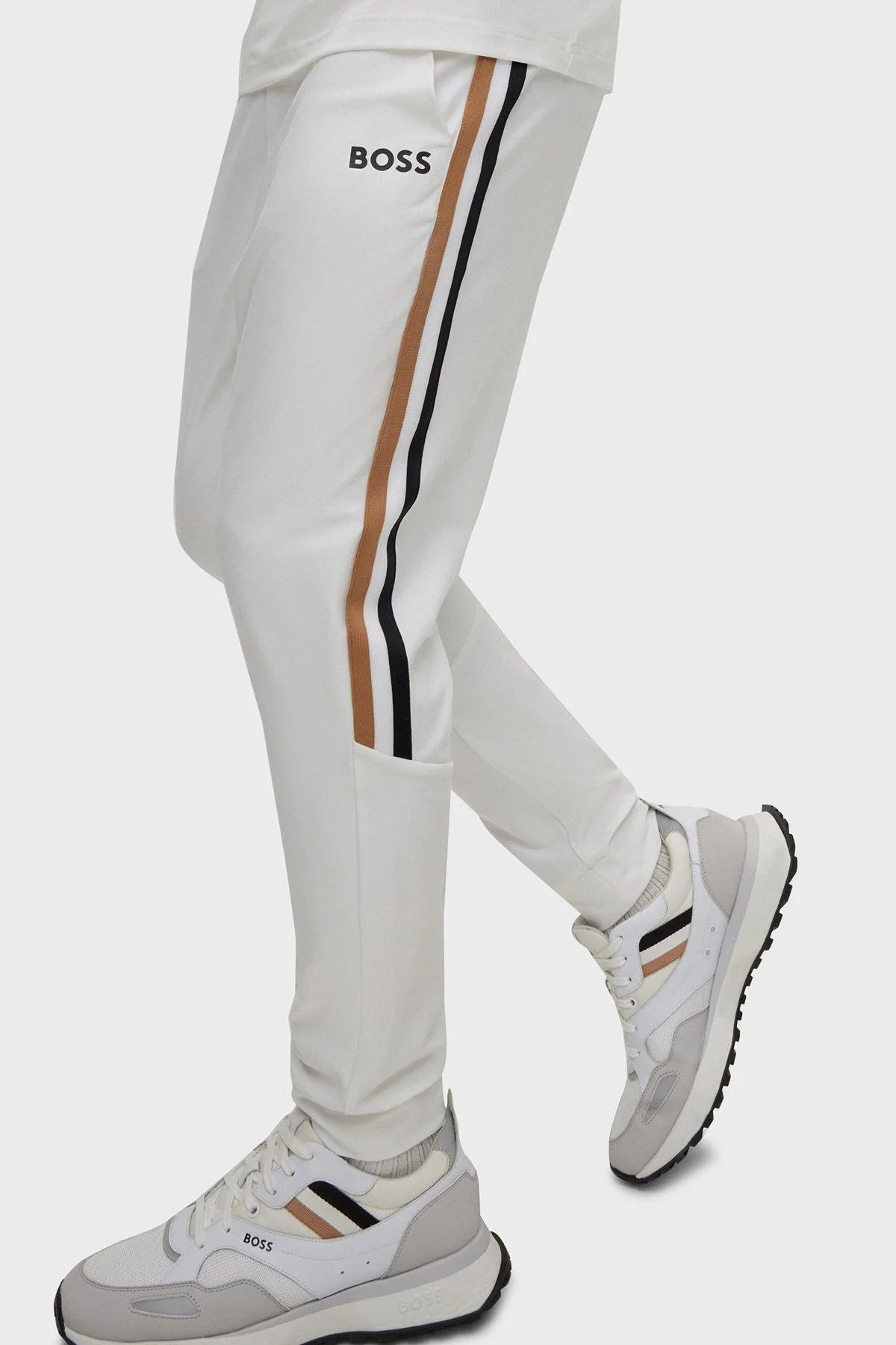 Boss Logolu Yanları Çizgili Belden Bağlamalı Normal Bel Regular Fit Spor Erkek Pantolon 50490663 100 BEYAZ - 4