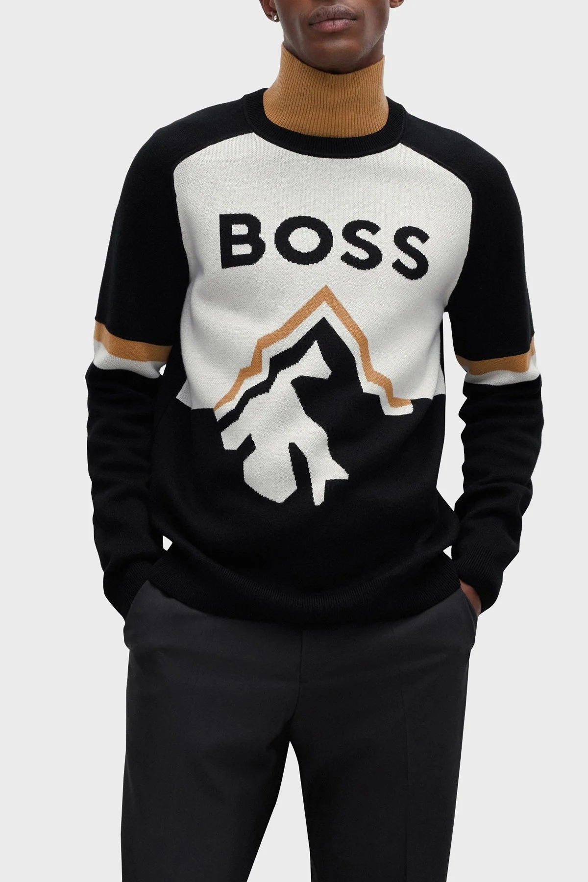 Boss Logolu Yün Karışımlı Bisiklet Yaka Regular Fit Erkek Kazak 50477391 001 SİYAH - 1