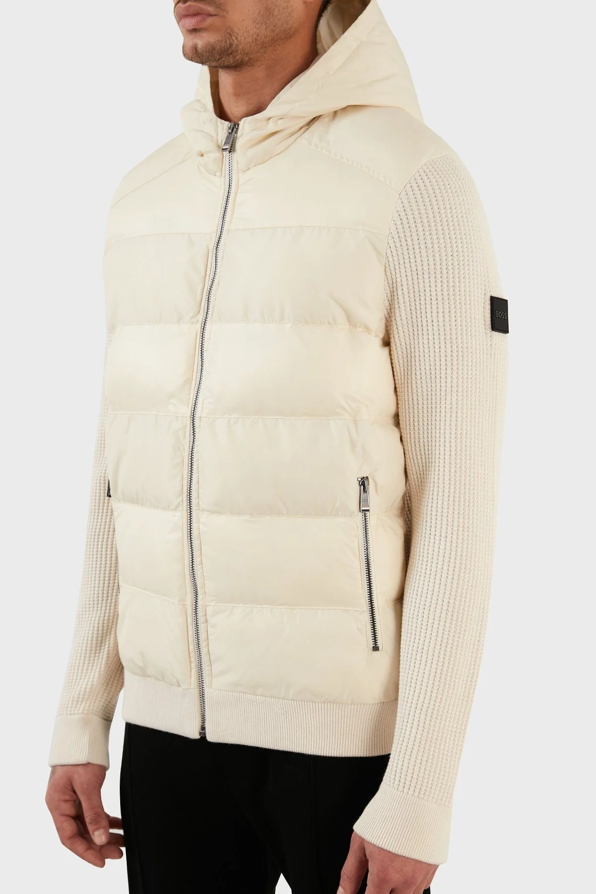 Boss Logolu Yün Karışımlı Kapüşonlu Cepli Regular Fit Erkek Mont 50477366 131 BEJ - 3