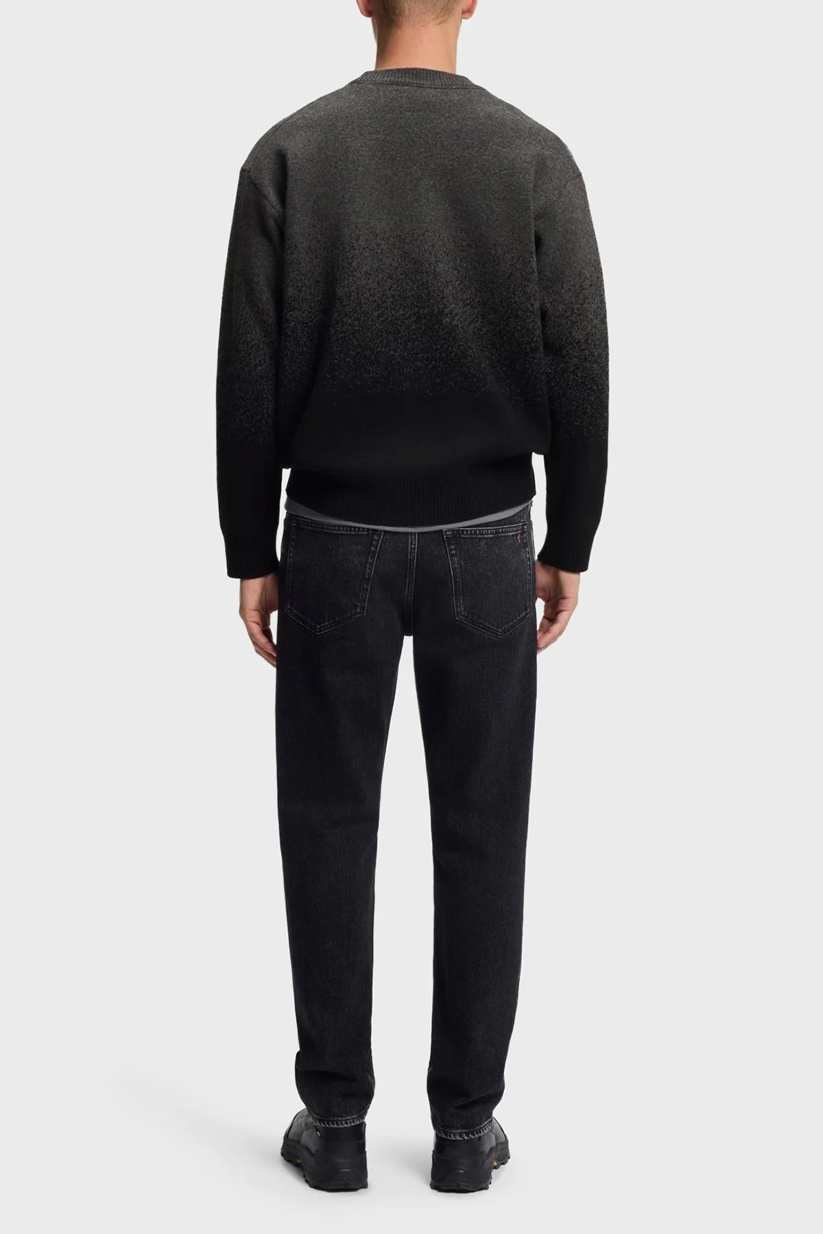 Boss Logolu Yünlü Regular Fit Bisiklet Yaka Erkek Kazak 50548701 001 SİYAH-ANTRASİT - 4