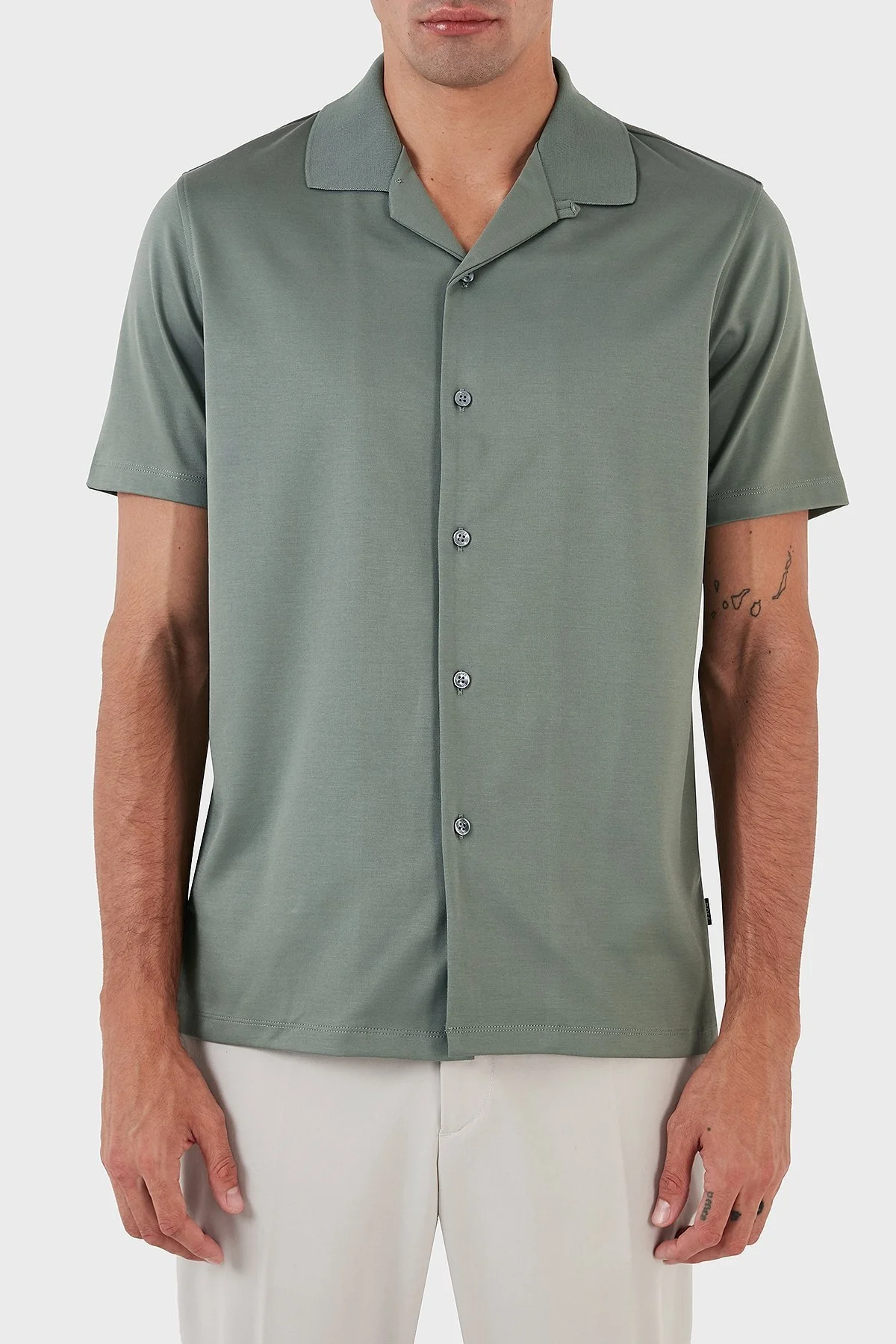 Boss Merserize Pamuklu Regular Fit Kısa Kollu Erkek Gömlek 50486176 343 HAKİ - 1