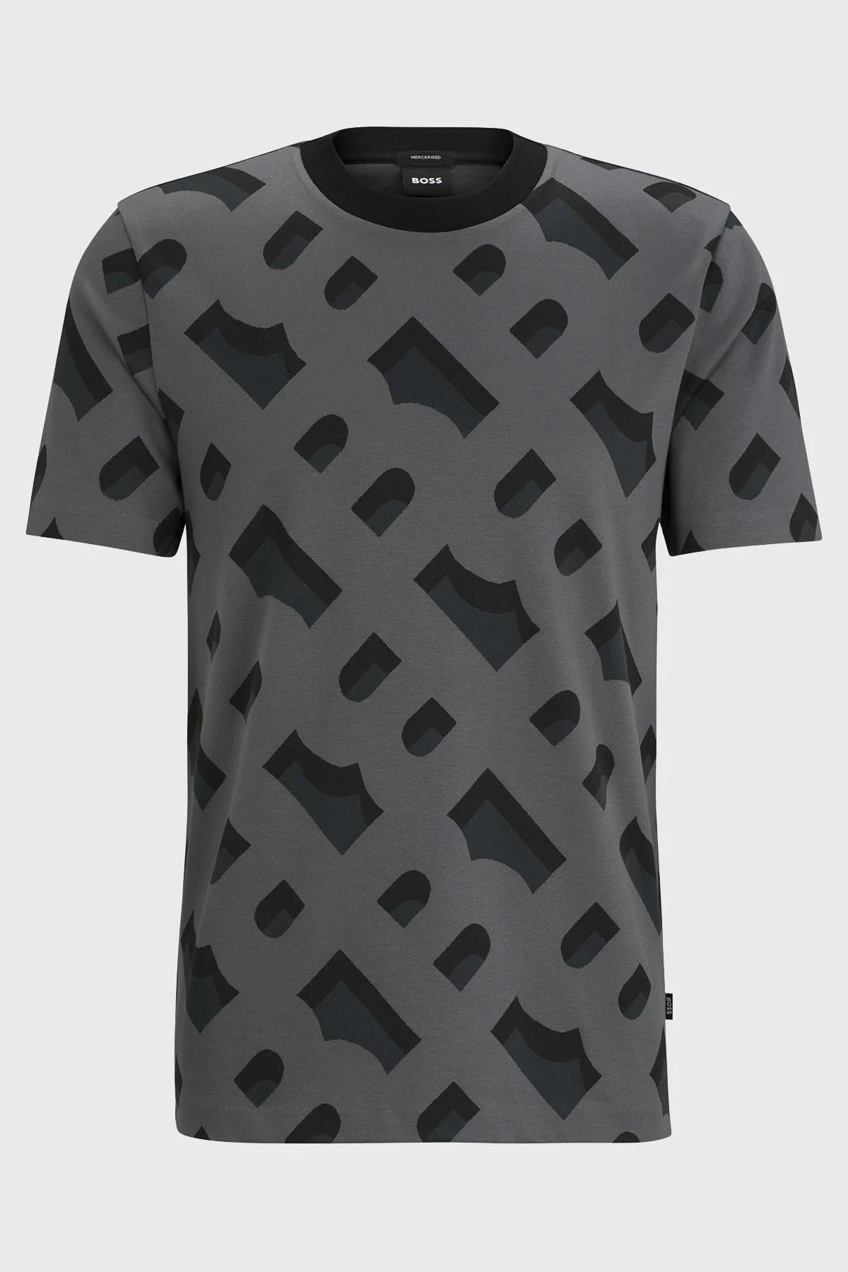 Boss Merserize Streç Pamuklu Regular Fit Monogram Jakarlı Erkek T Shirt 50504100 001 SİYAH - 5