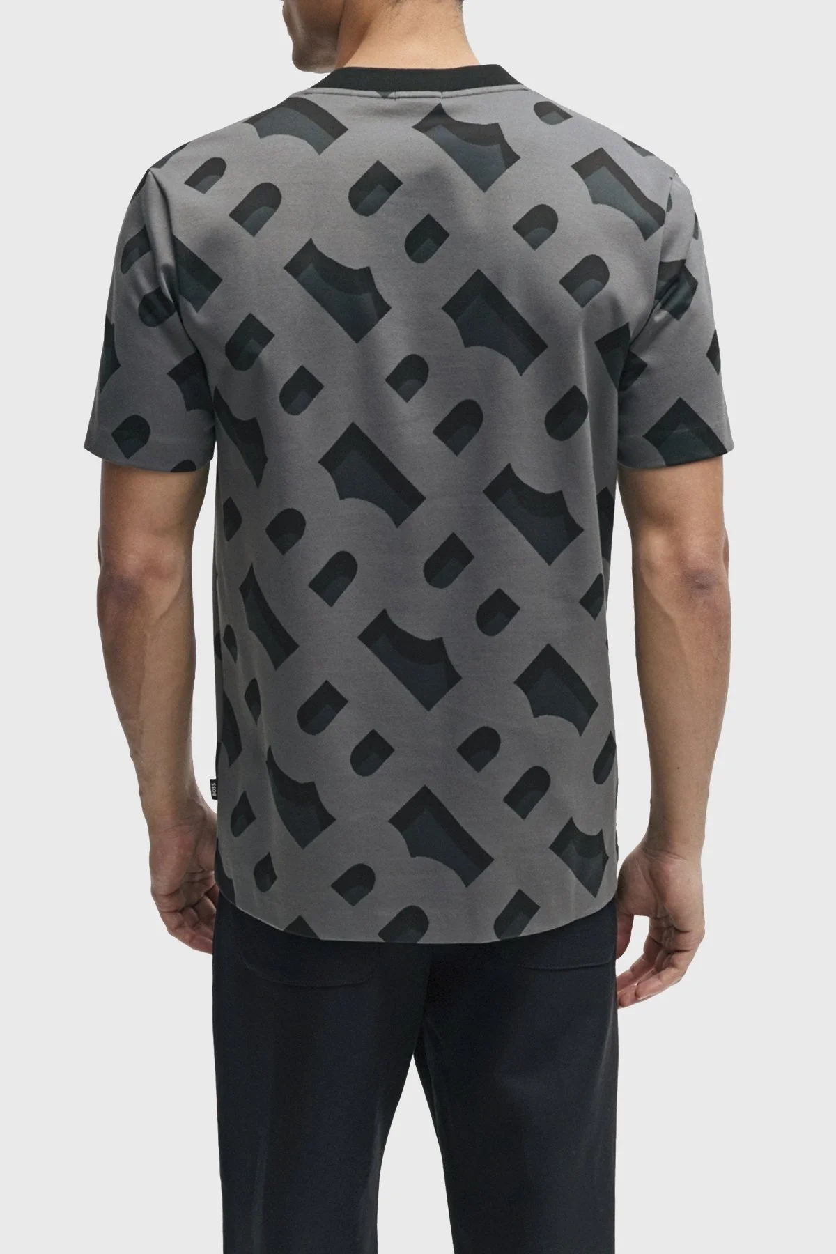 Boss Merserize Streç Pamuklu Regular Fit Monogram Jakarlı Erkek T Shirt 50504100 001 SİYAH - 9