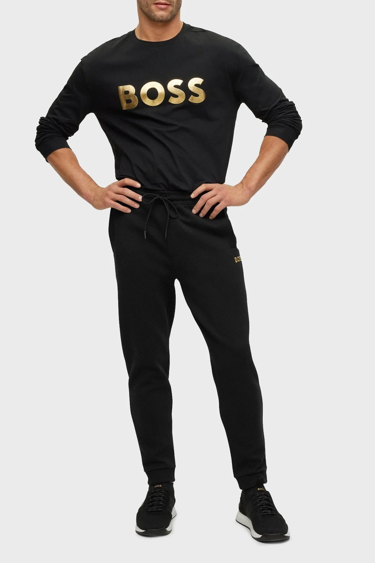 Boss Metalik Logolu Belden Bağlamalı Pamuklu Regular Fit Spor Erkek Pantolon 50482911 001 SİYAH - 1