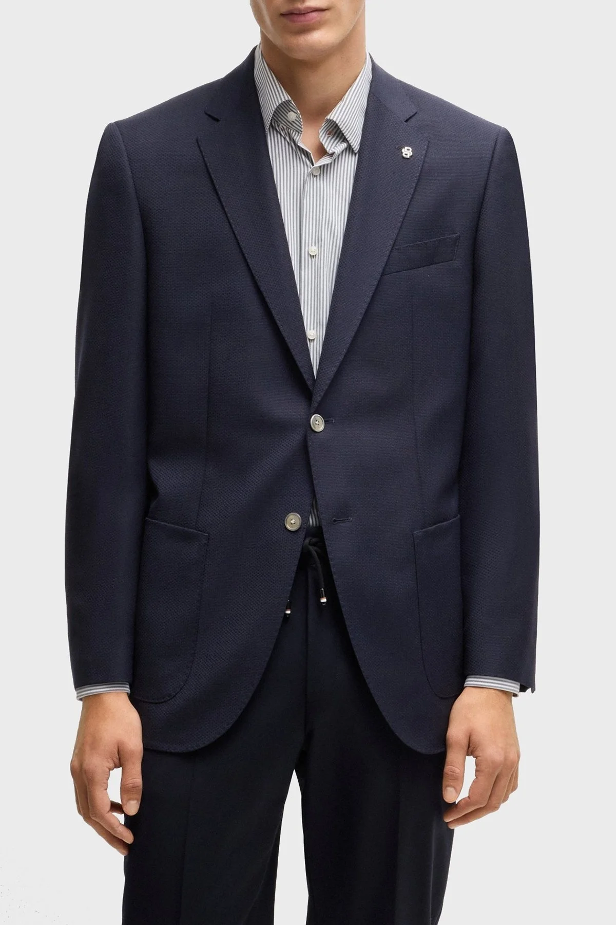 Boss Mikro Desenli % 100 Yün Regular Fit Yırtmaçlı Apaş Yaka Erkek Ceket 50535049 404 LACİVERT - 6