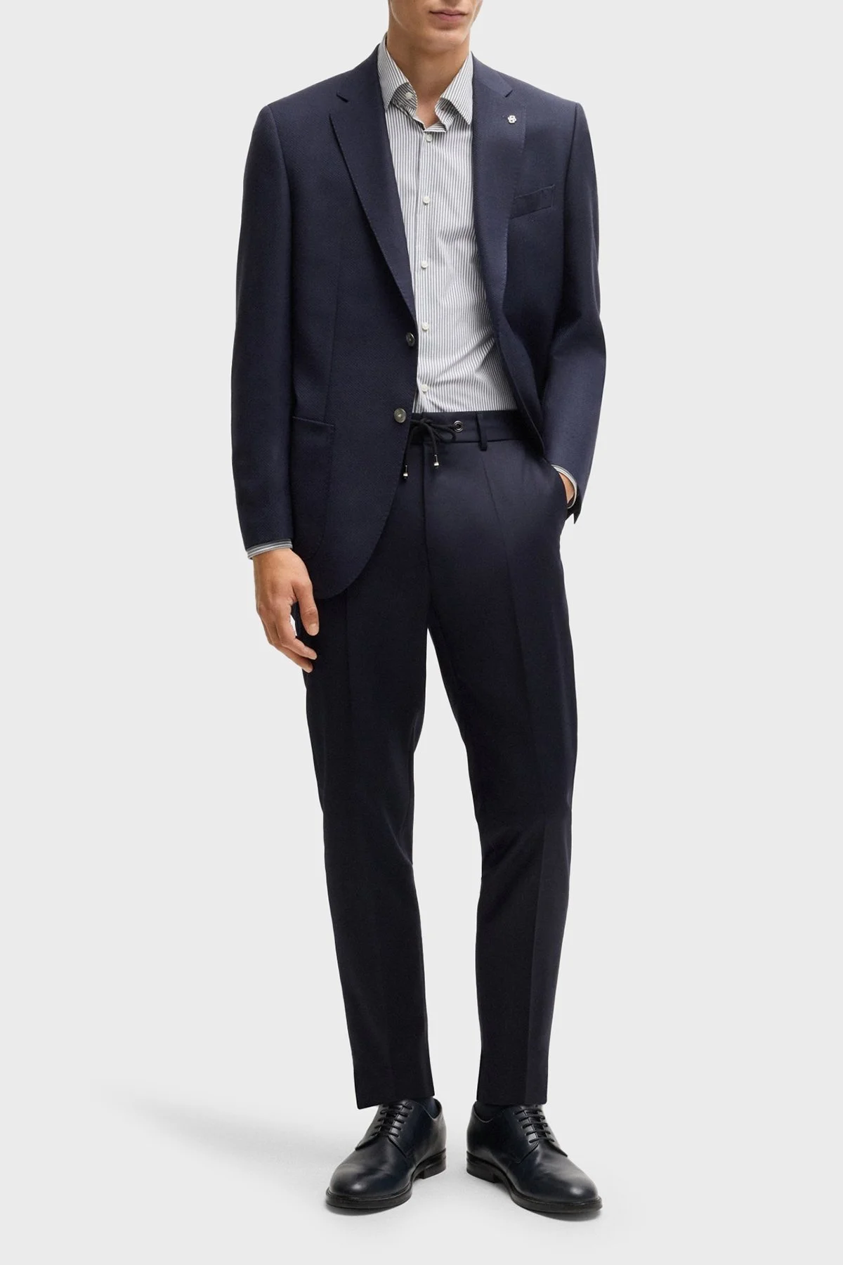 Boss Mikro Desenli % 100 Yün Regular Fit Yırtmaçlı Apaş Yaka Erkek Ceket 50535049 404 LACİVERT - 7