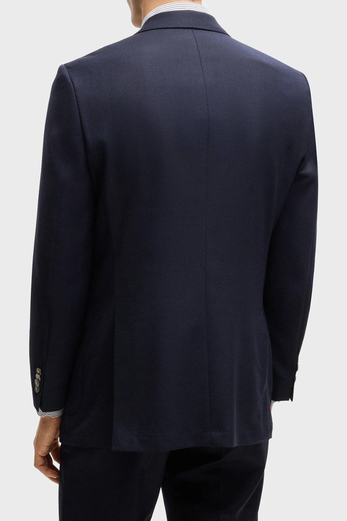 Boss Mikro Desenli % 100 Yün Regular Fit Yırtmaçlı Apaş Yaka Erkek Ceket 50535049 404 LACİVERT - 3