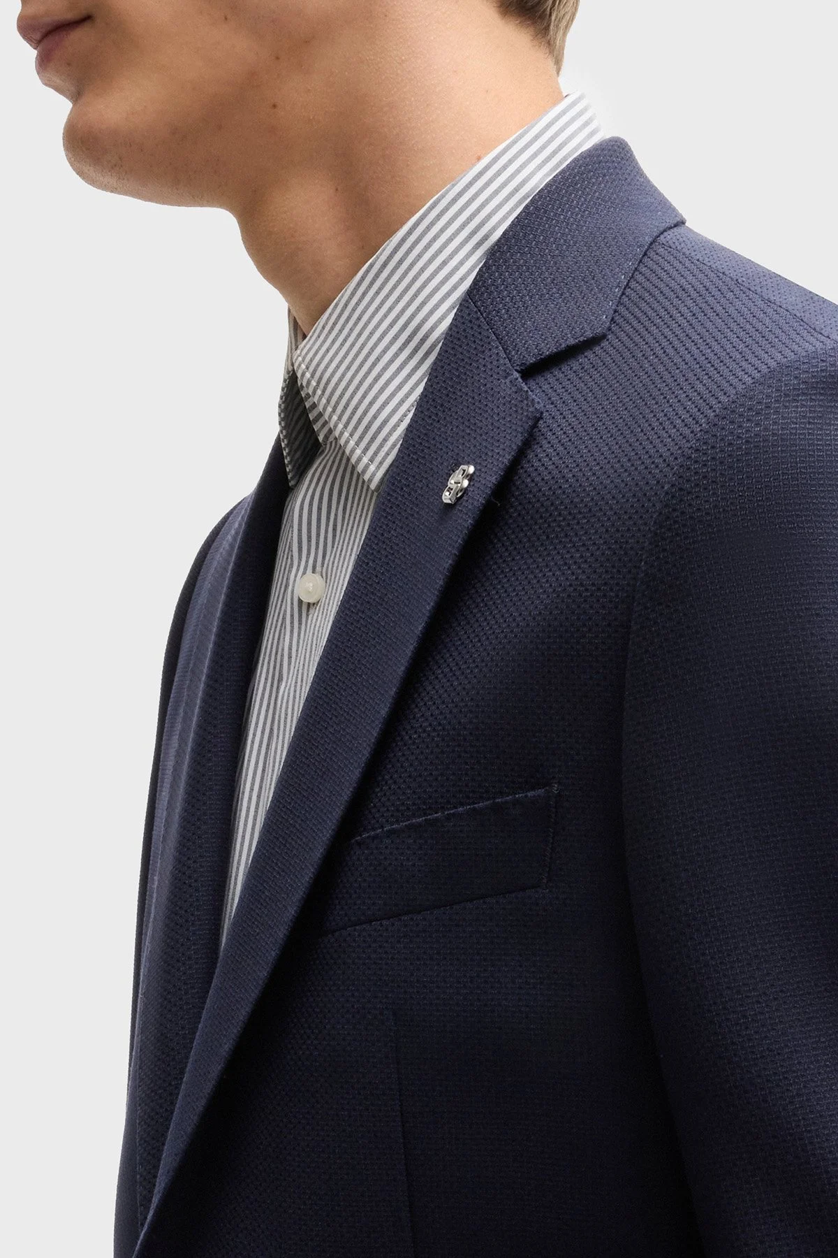 Boss Mikro Desenli % 100 Yün Regular Fit Yırtmaçlı Apaş Yaka Erkek Ceket 50535049 404 LACİVERT - 4