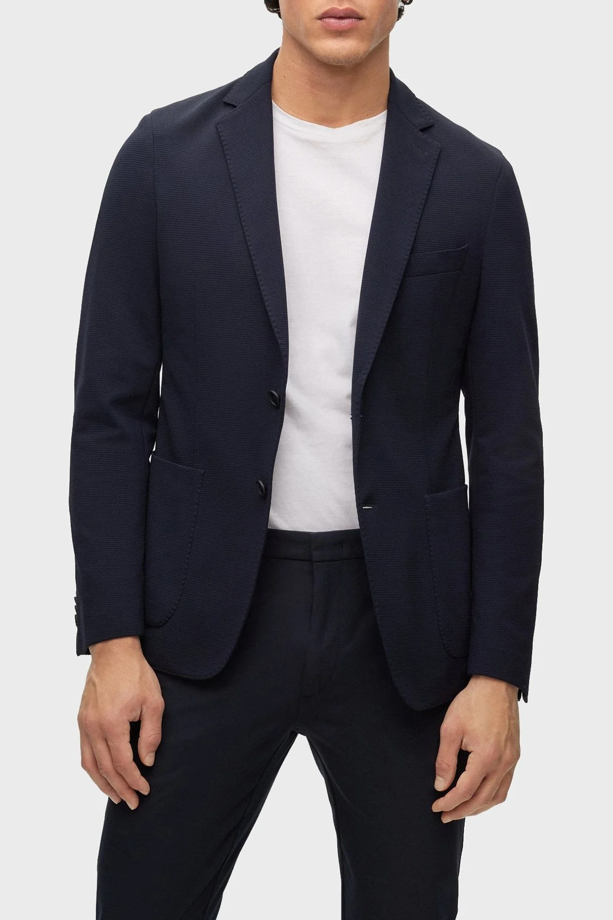 Boss Mikro Desenli Slim Fit Çift Yırtmaçlı Spor Blazer Erkek Ceket 50488454 404 LACİVERT - 1