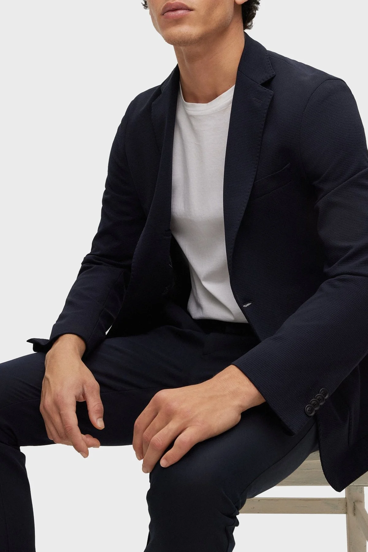 Boss Mikro Desenli Slim Fit Çift Yırtmaçlı Spor Blazer Erkek Ceket 50488454 404 LACİVERT - 2