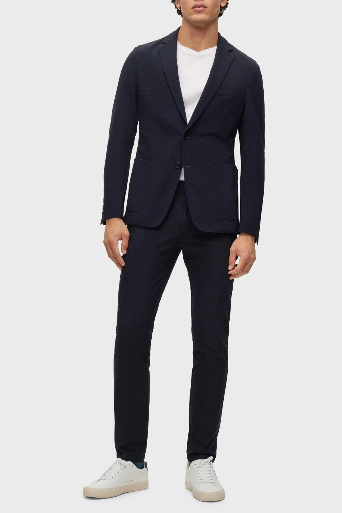 Boss Mikro Desenli Slim Fit Çift Yırtmaçlı Spor Blazer Erkek Ceket 50488454 404 LACİVERT - 3