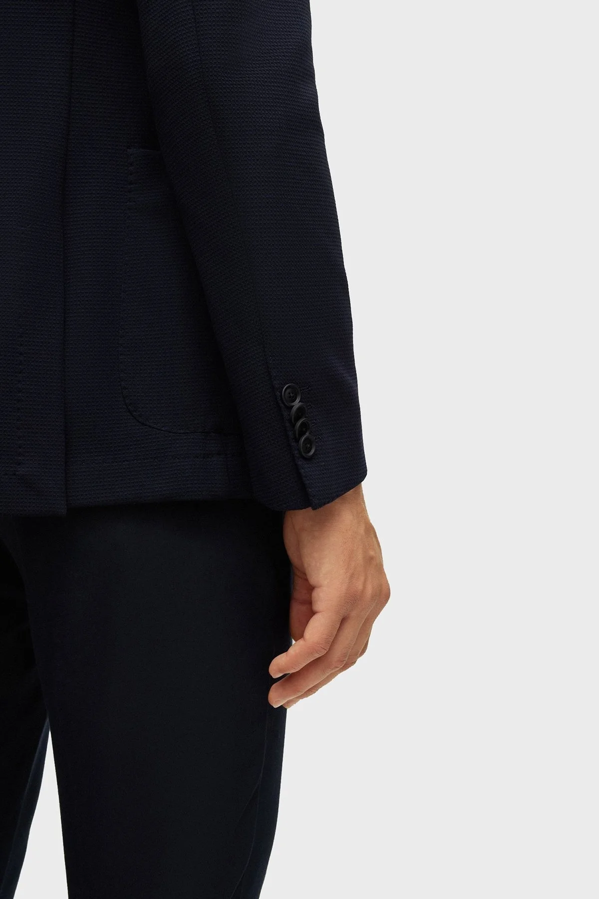 Boss Mikro Desenli Slim Fit Çift Yırtmaçlı Spor Blazer Erkek Ceket 50488454 404 LACİVERT - 5