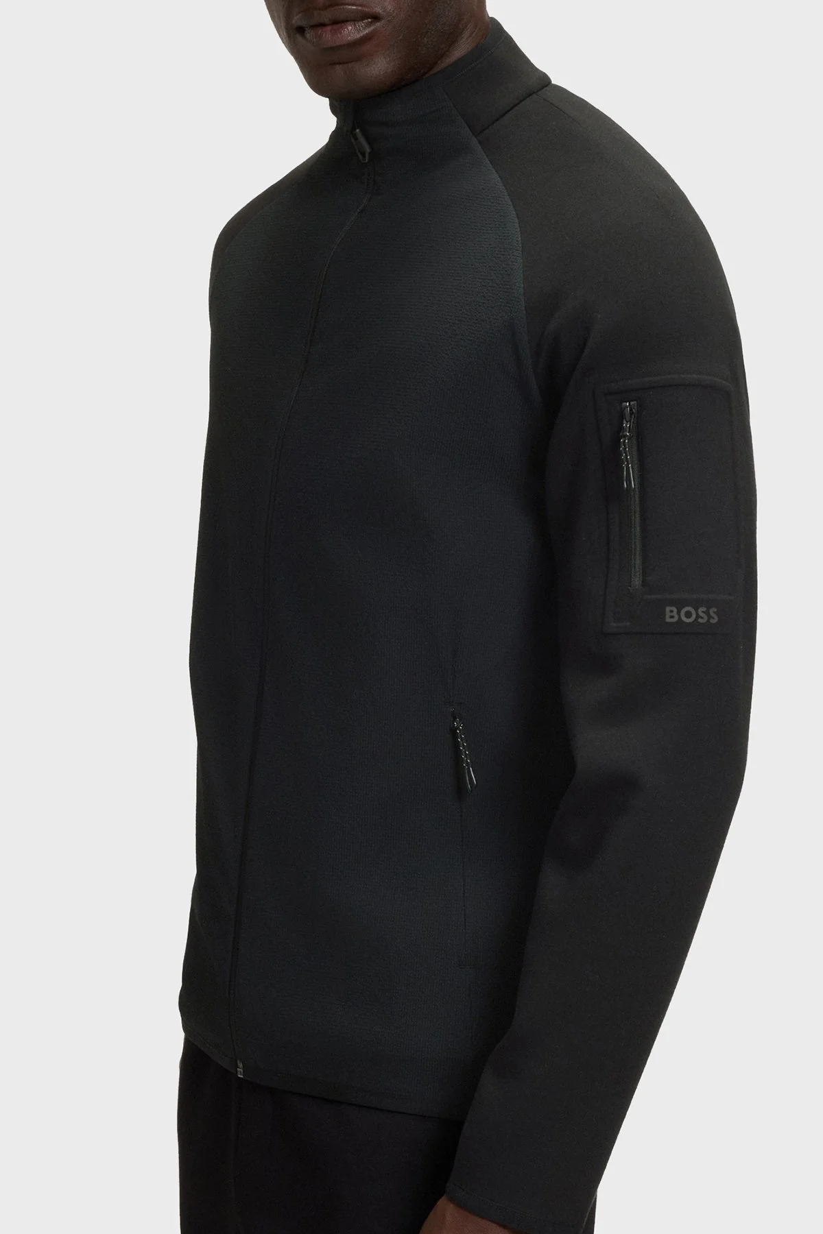 Boss Modal ve Pamuk Karışımlı Regular Fit Dik Yaka Fermuarlı Logolu Erkek Sweat 50543906 001 SİYAH - 4