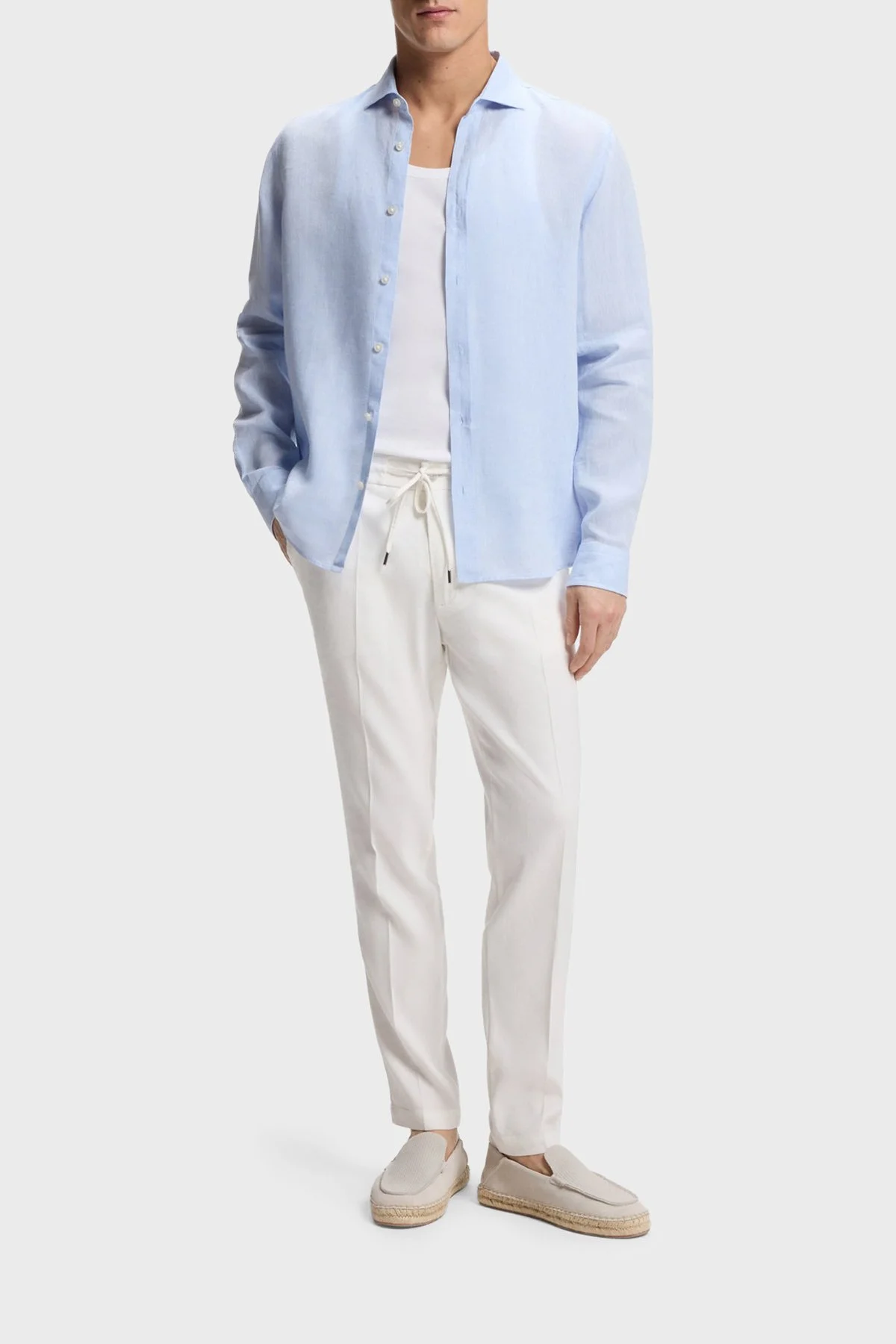 Boss Modern Kesimli Keten Karışımlı Erkek Pantolon 50557859 100 BEYAZ - 2