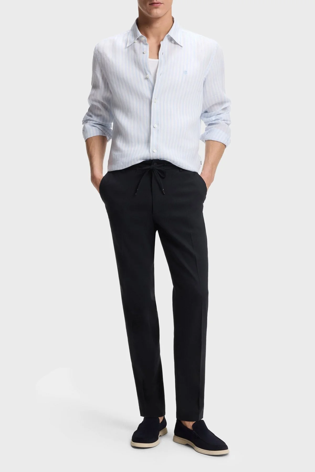 Boss Modern Kesimli Keten Karışımlı Erkek Pantolon 50557859 405 LACİVERT - 2