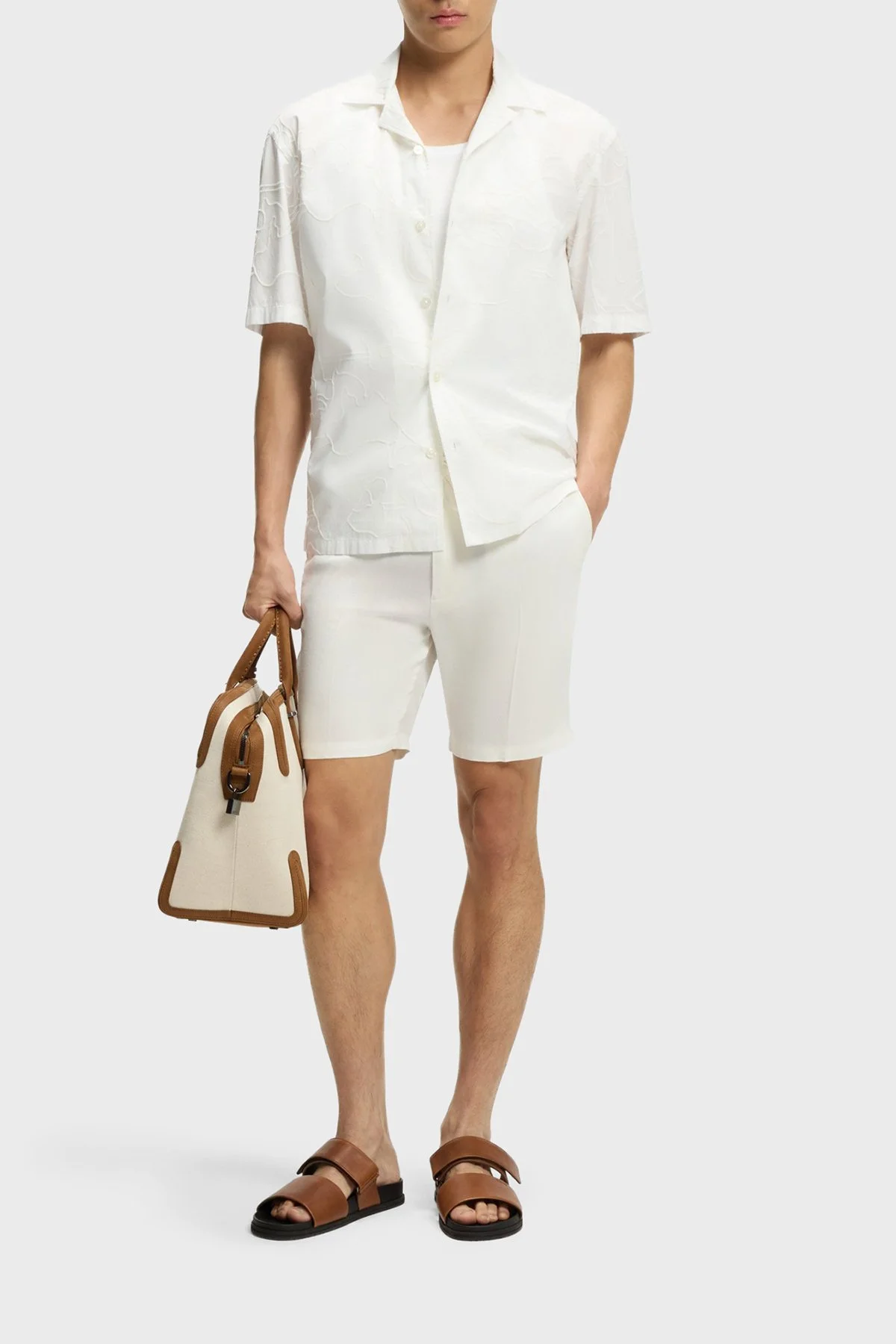 Boss Modern Kesimli Keten Karışımlı Erkek Şort 50557537 100 BEYAZ - 2