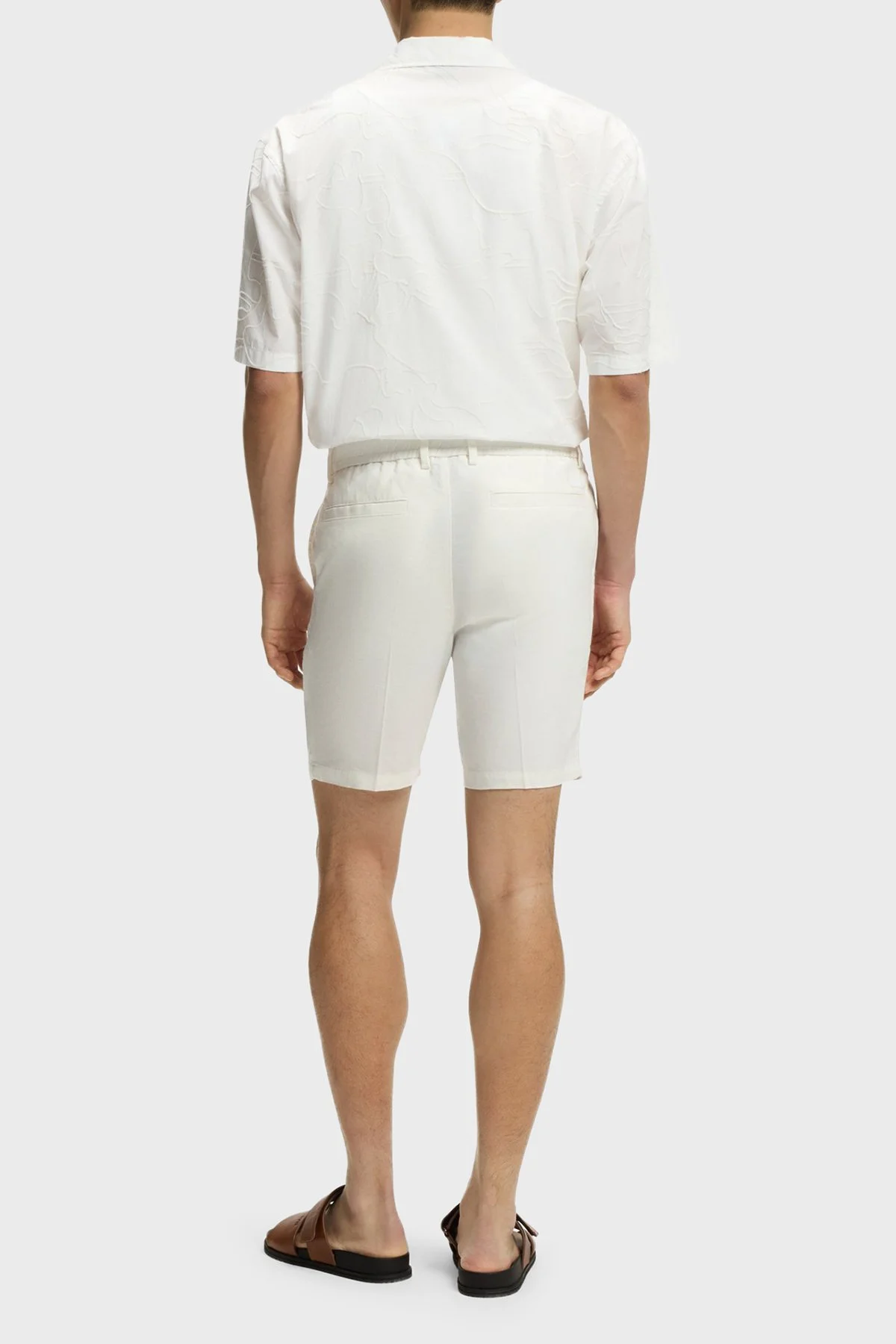 Boss Modern Kesimli Keten Karışımlı Erkek Şort 50557537 100 BEYAZ - 3