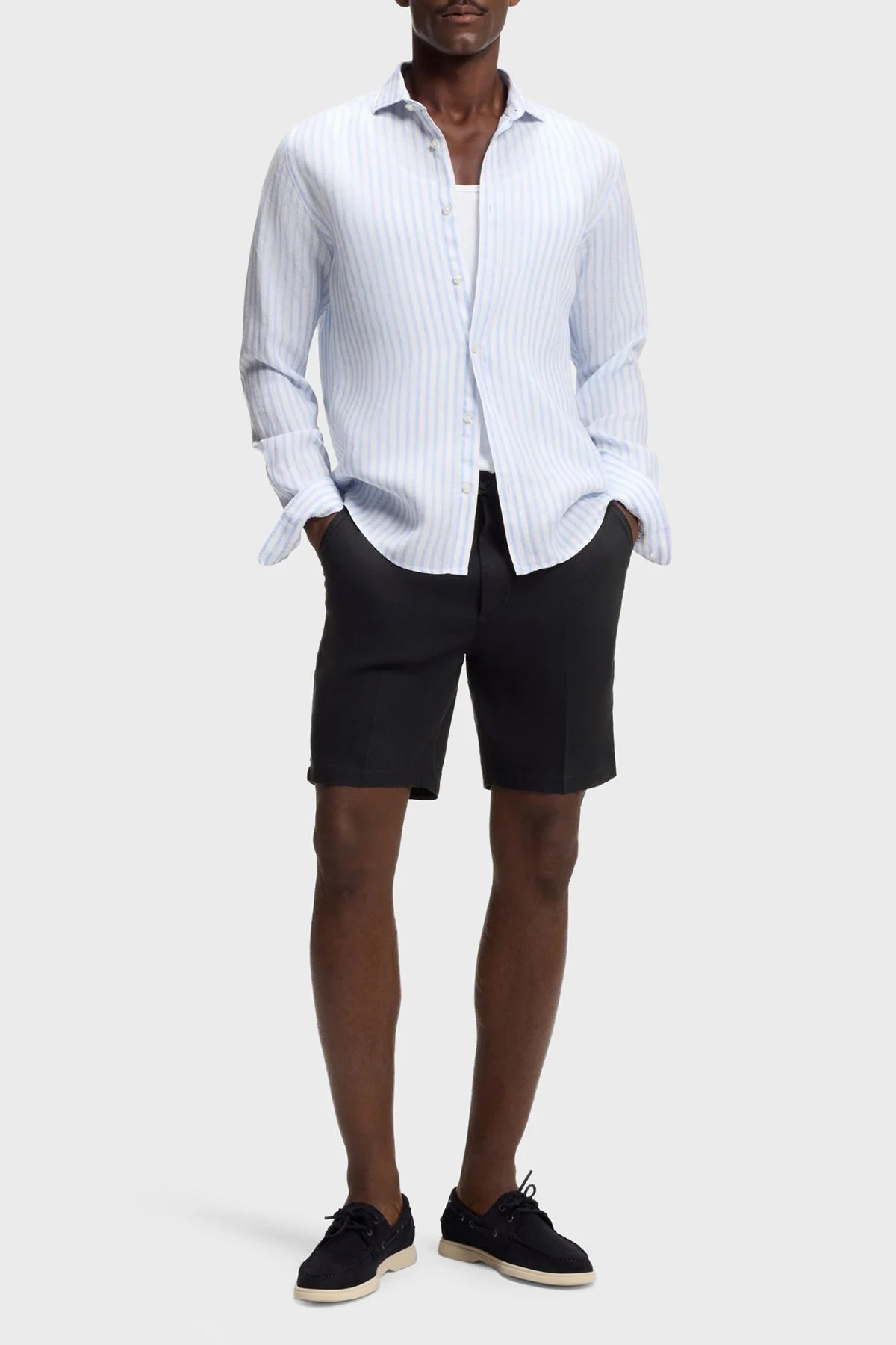 Boss Modern Kesimli Keten Karışımlı Erkek Şort 50557537 405 LACİVERT - 2