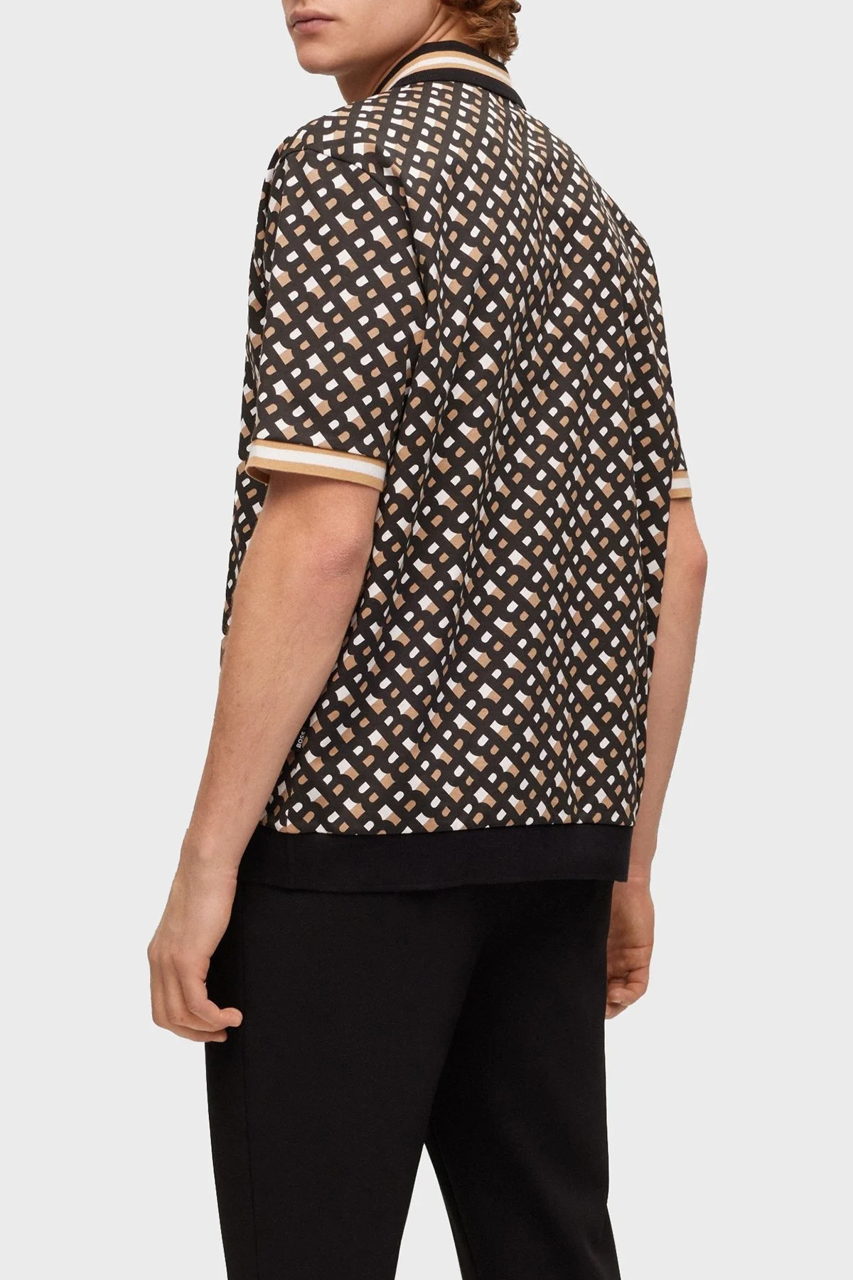 Boss Monogram Baskılı Oversize Merserize Pamuklu Erkek Polo T Shirt 50486168 001 SİYAH - 3