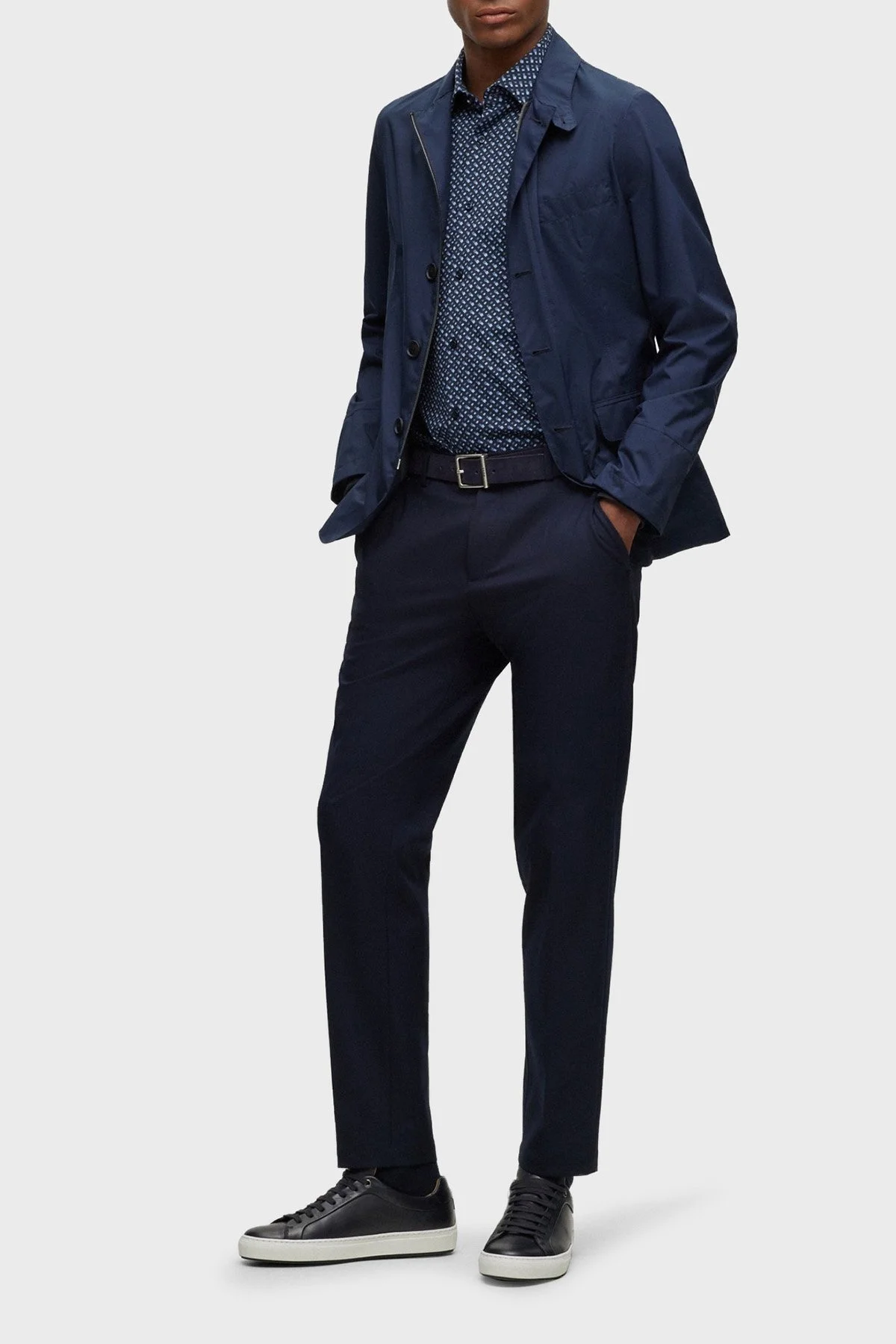 Boss Monogram Baskılı Slim Fit Streç Erkek Gömlek 50496801 475 AÇIK MAVİ - 2