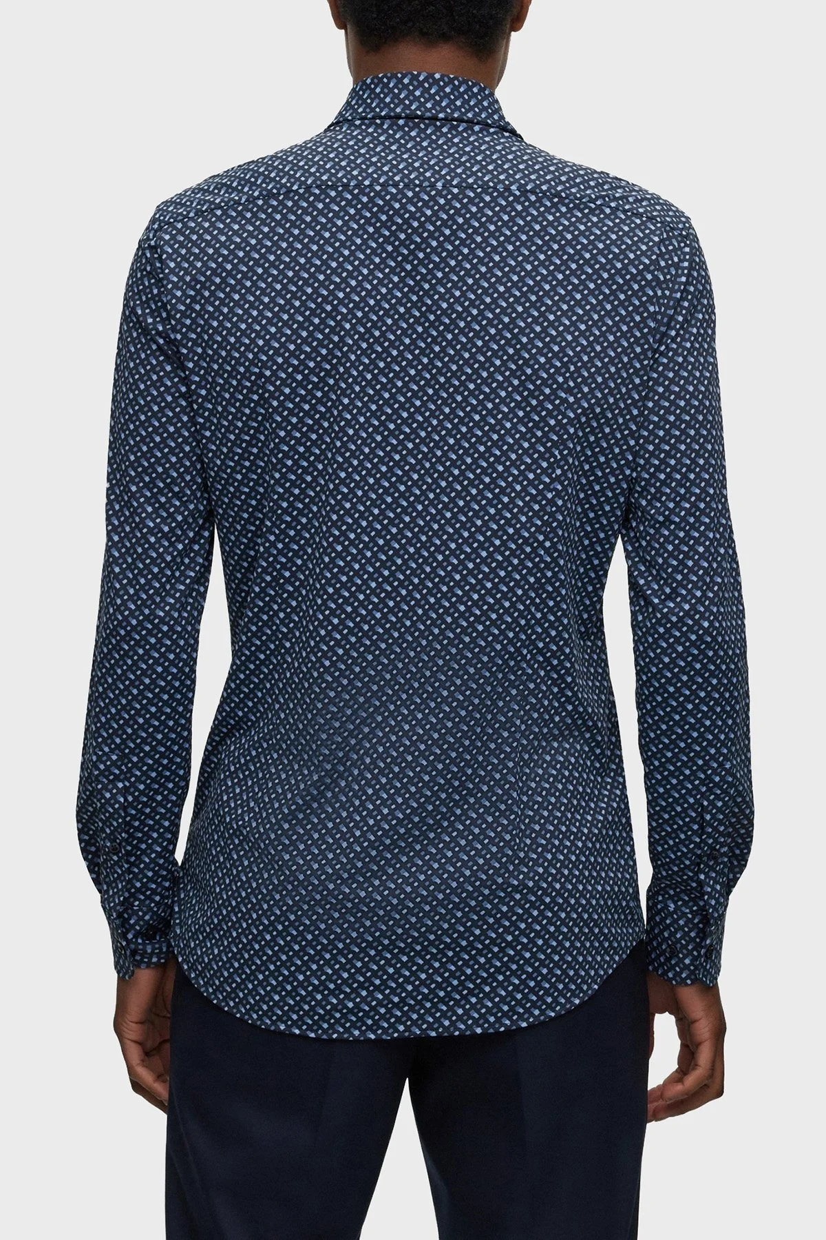 Boss Monogram Baskılı Slim Fit Streç Erkek Gömlek 50496801 475 AÇIK MAVİ - 3