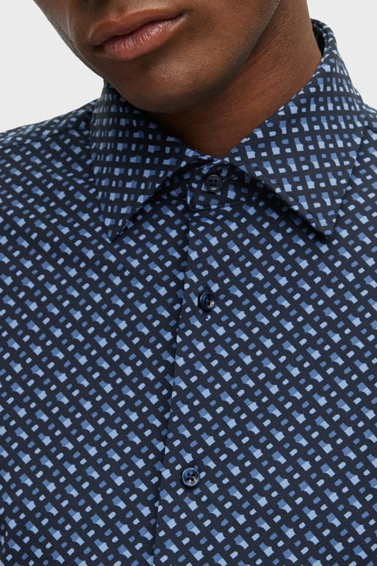 Boss Monogram Baskılı Slim Fit Streç Erkek Gömlek 50496801 475 AÇIK MAVİ - 4