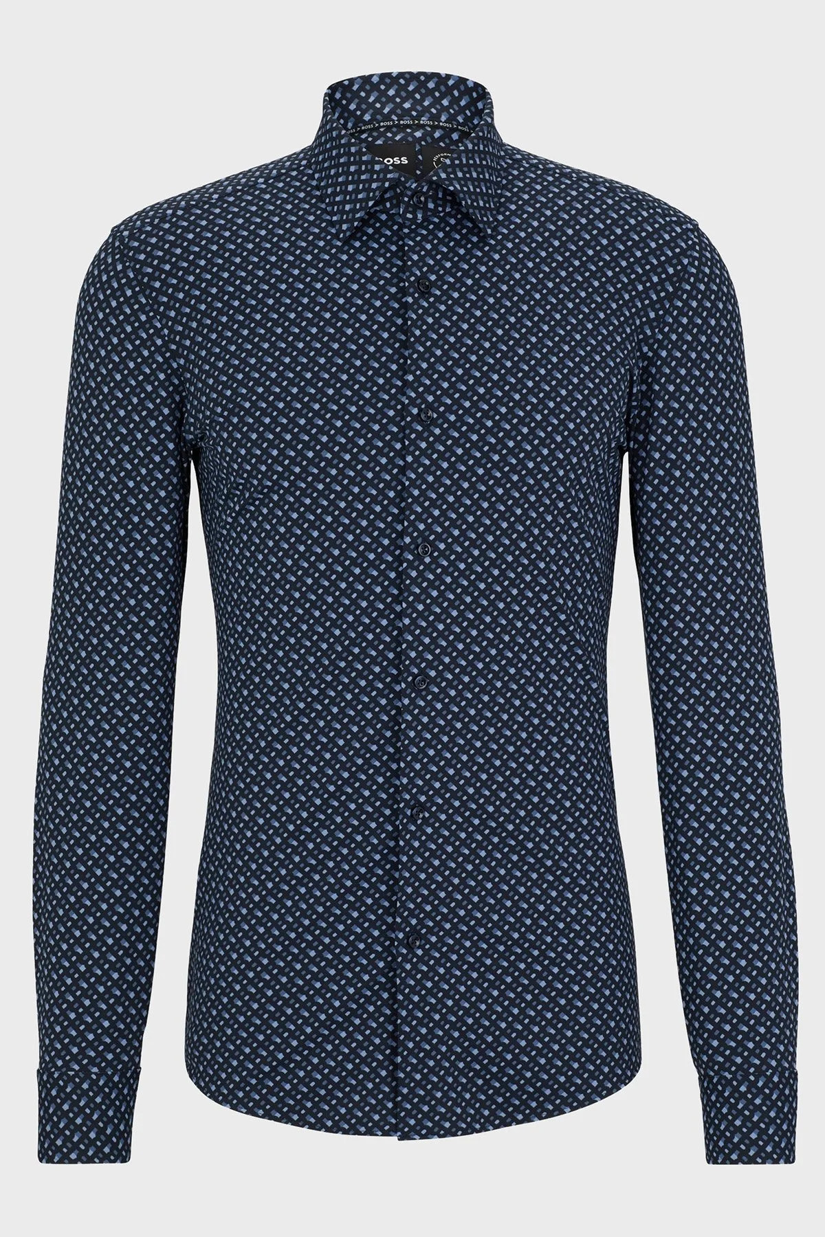 Boss Monogram Baskılı Slim Fit Streç Erkek Gömlek 50496801 475 AÇIK MAVİ - 5