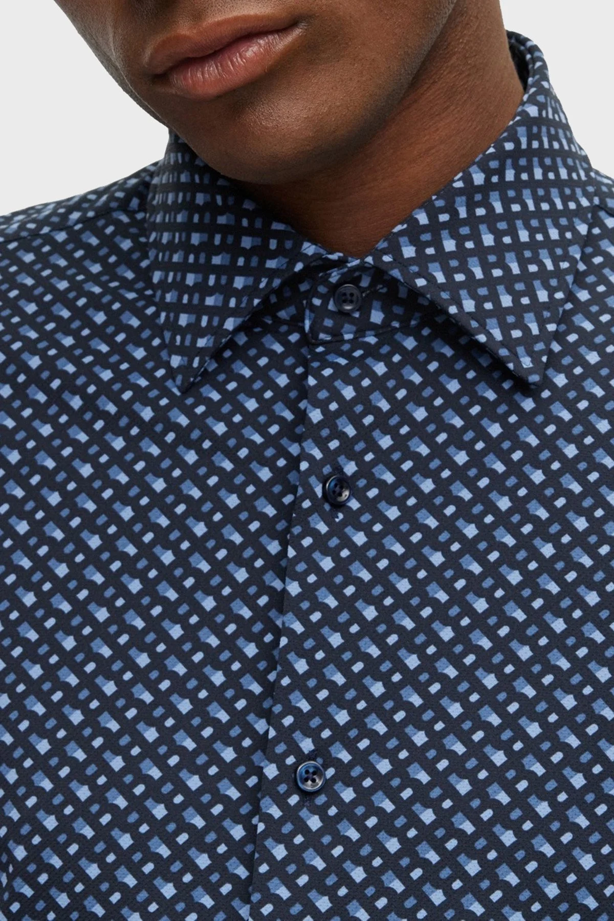 Boss Monogram Baskılı Slim Fit Streç Erkek Gömlek 50496801 475 AÇIK MAVİ - 4