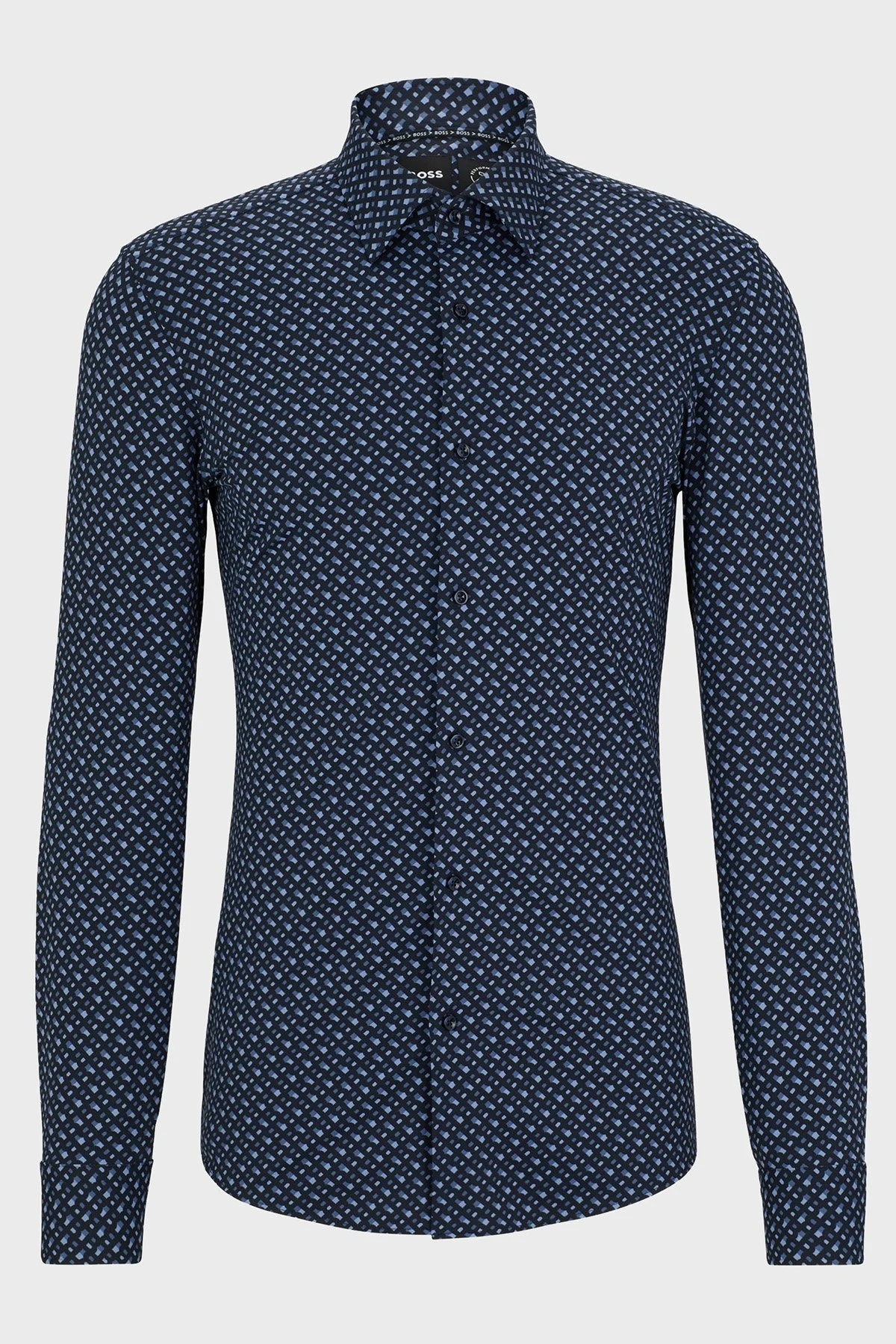 Boss Monogram Baskılı Slim Fit Streç Erkek Gömlek 50496801 475 AÇIK MAVİ - 5