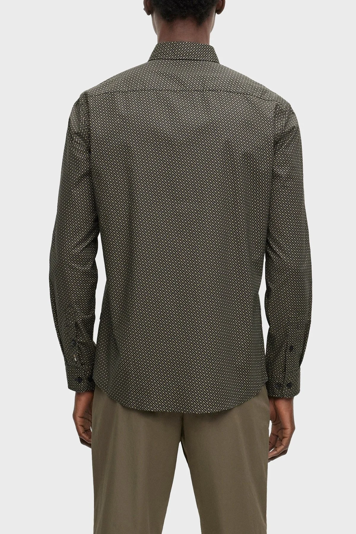 Boss Monogram Baskılı Streç Pamuklu Slim Fit Erkek Gömlek 50497058 337 AÇIK YEŞİL - 2