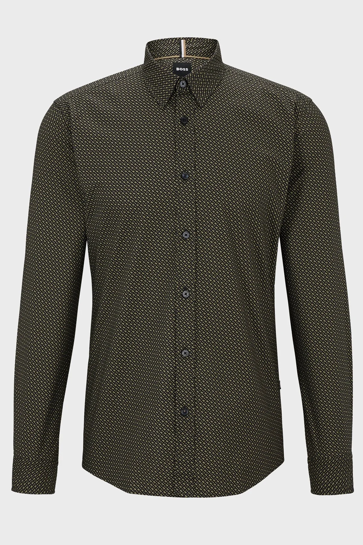 Boss Monogram Baskılı Streç Pamuklu Slim Fit Erkek Gömlek 50497058 337 AÇIK YEŞİL - 6