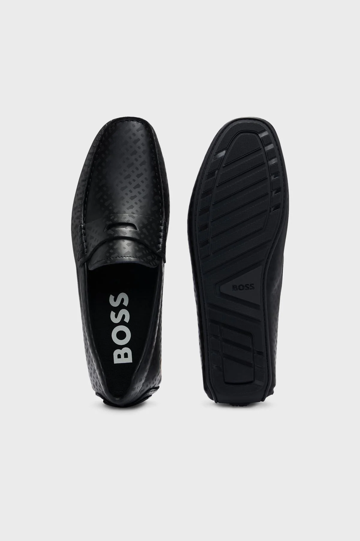 Boss Monogram Desenli Deri Makosen Erkek Ayakkabı 50497800 001 SİYAH - 4