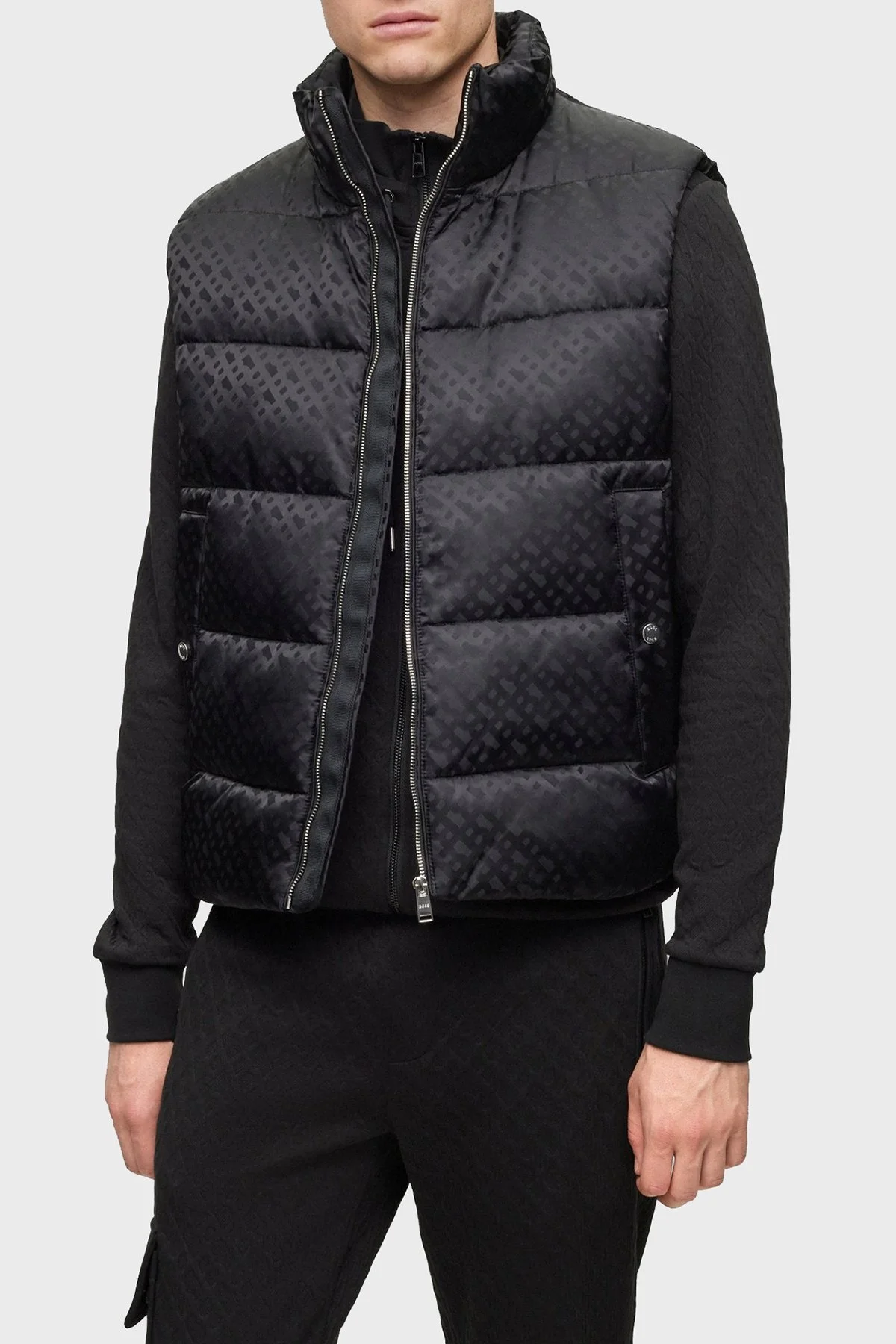 Boss Monogram Desenli Fermuarlı Su İtici Regular Fit Şişme Erkek Yelek 50497772 001 SİYAH - 1
