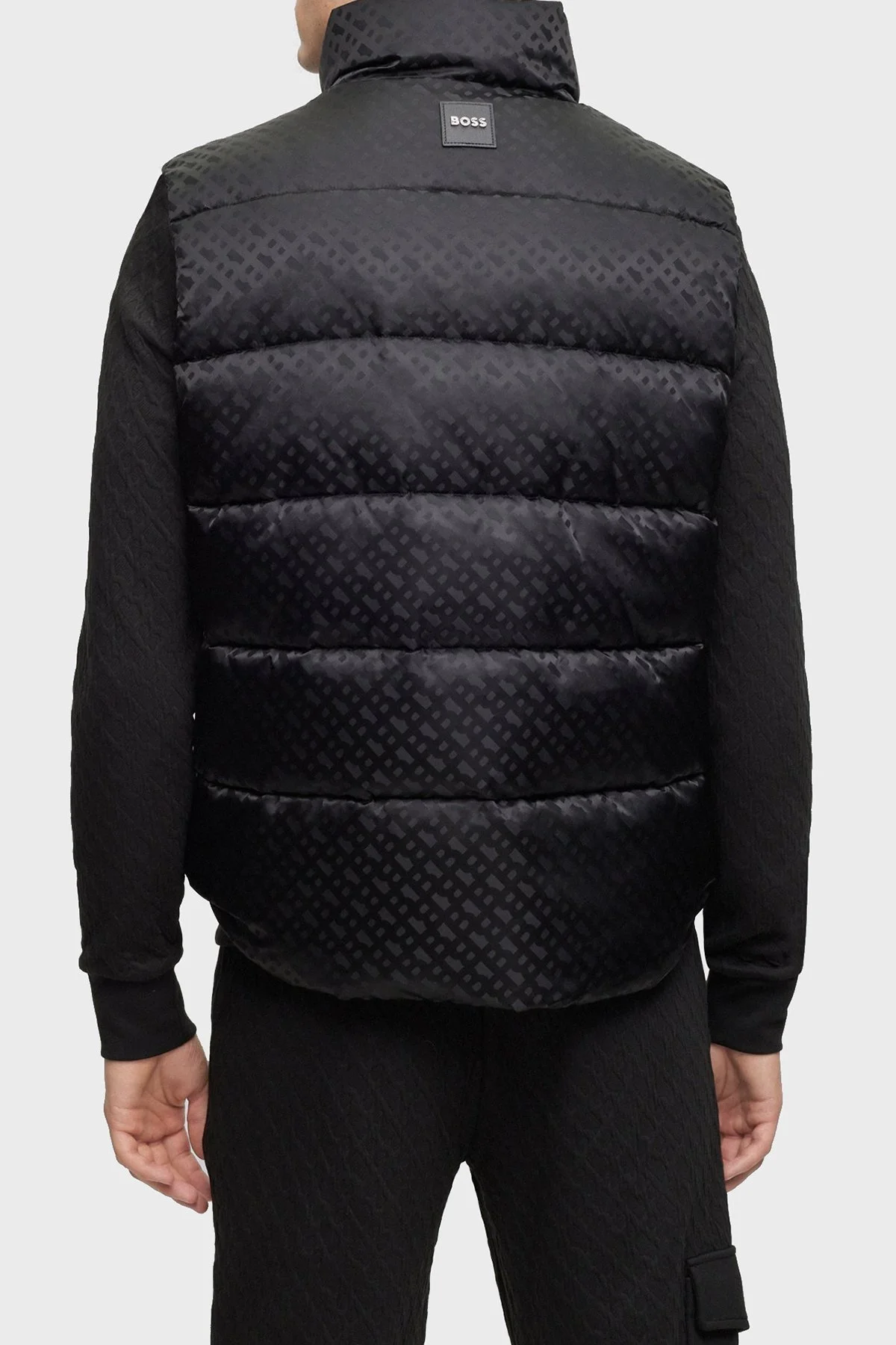 Boss Monogram Desenli Fermuarlı Su İtici Regular Fit Şişme Erkek Yelek 50497772 001 SİYAH - 3