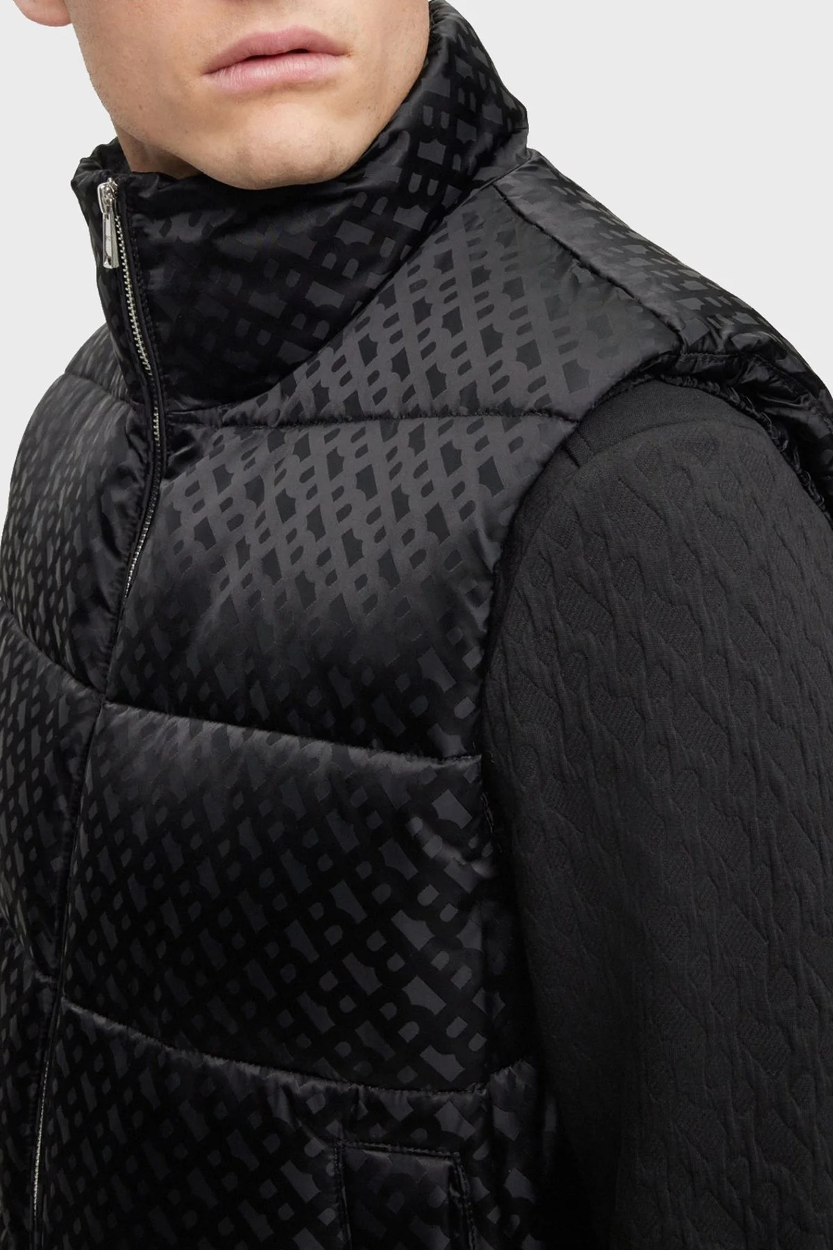 Boss Monogram Desenli Fermuarlı Su İtici Regular Fit Şişme Erkek Yelek 50497772 001 SİYAH - 4