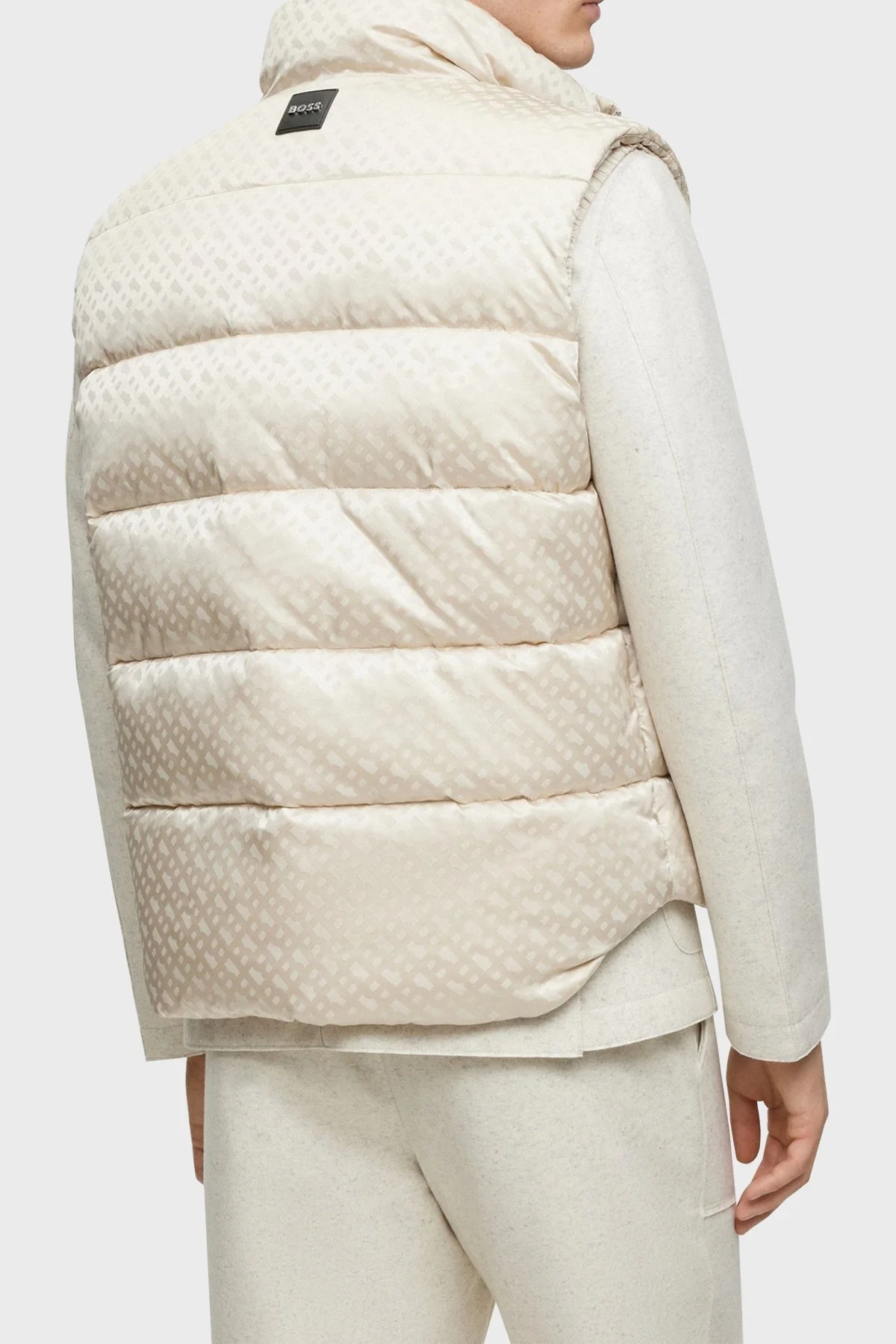 Boss Monogram Desenli Fermuarlı Su İtici Regular Fit Şişme Erkek Yelek 50497772 131 BEJ - 3