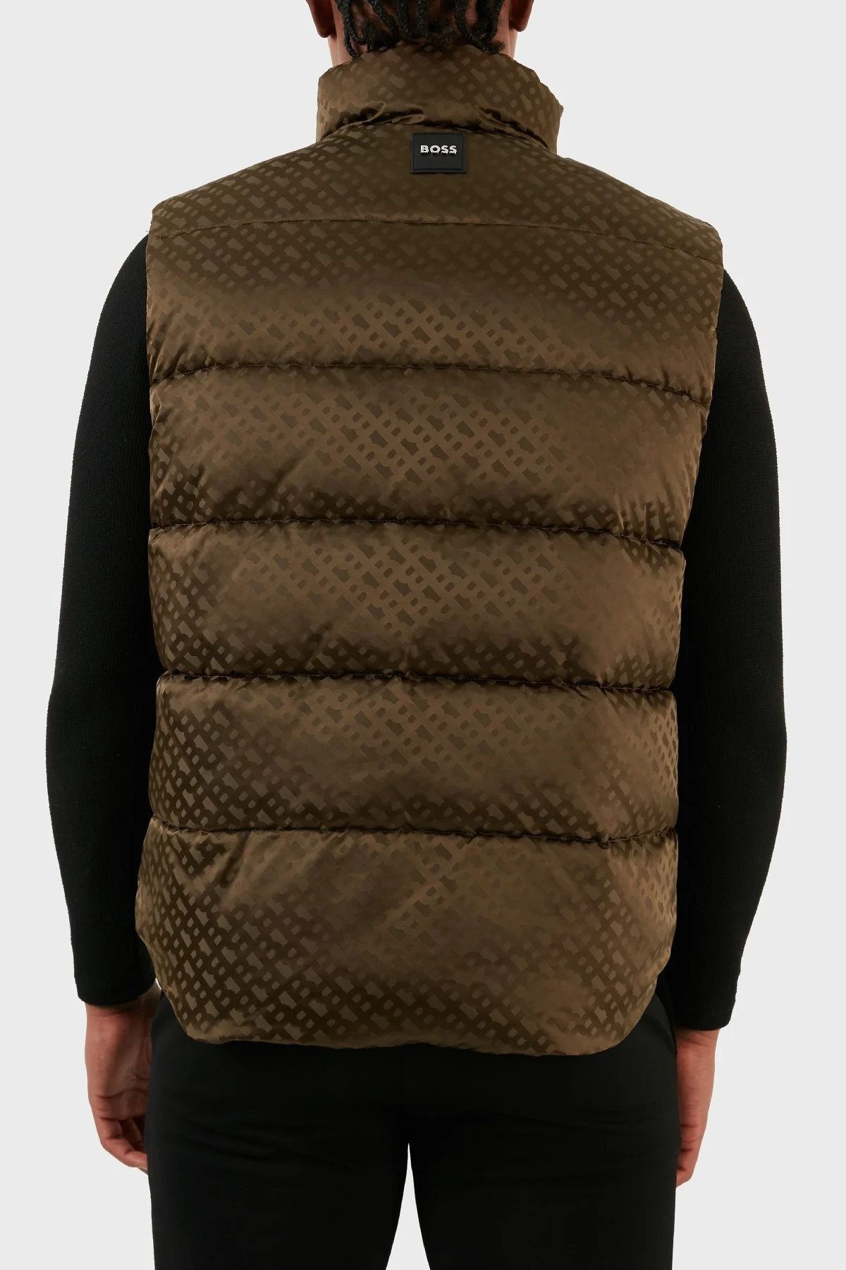 Boss Monogram Desenli Fermuarlı Su İtici Regular Fit Şişme Erkek Yelek 50497772 361 KAHVE - 2