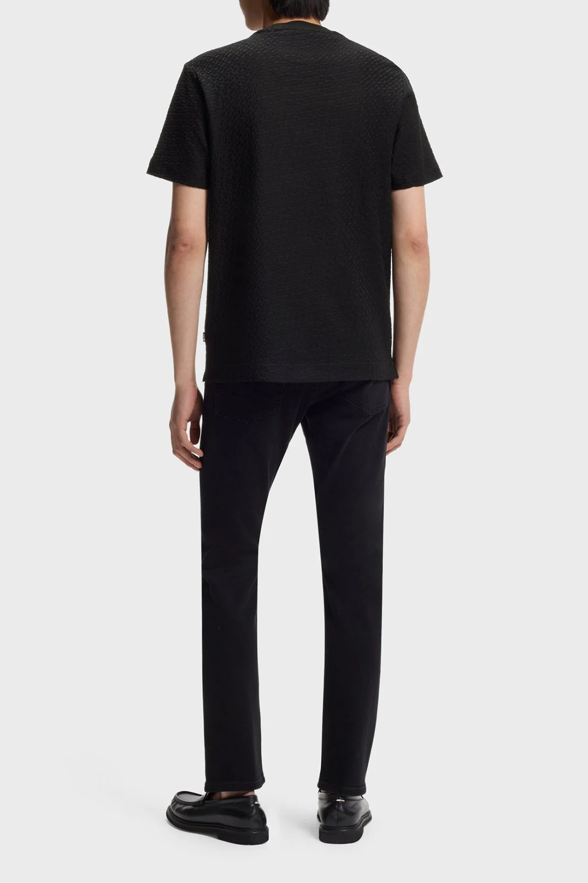 Boss Monogram Jakarlı % 100 Pamuk Regular Fit Bisiklet Yaka Erkek T Shirt 50557395 001 SİYAH - 3