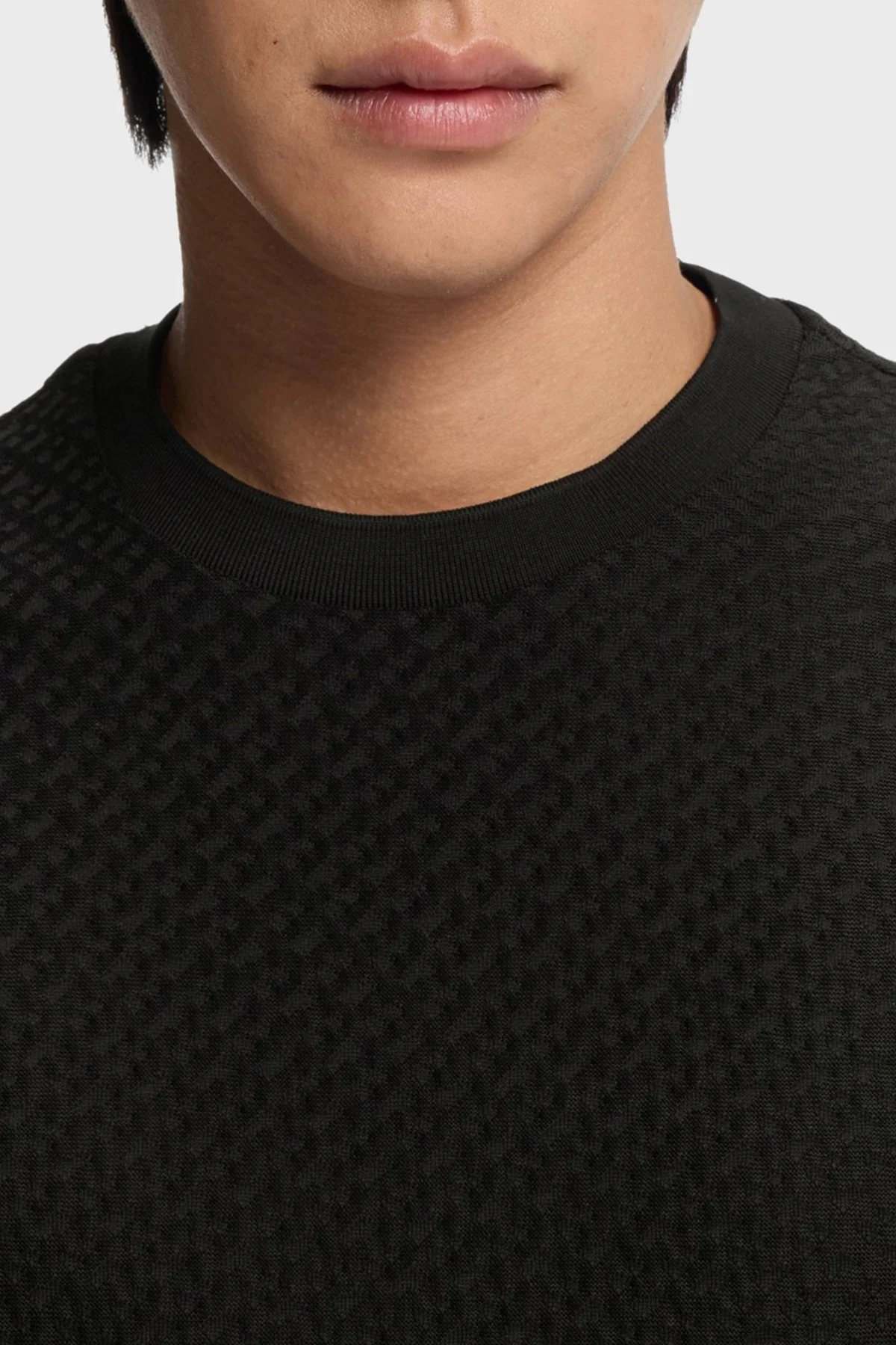 Boss Monogram Jakarlı % 100 Pamuk Regular Fit Bisiklet Yaka Erkek T Shirt 50557395 001 SİYAH - 4