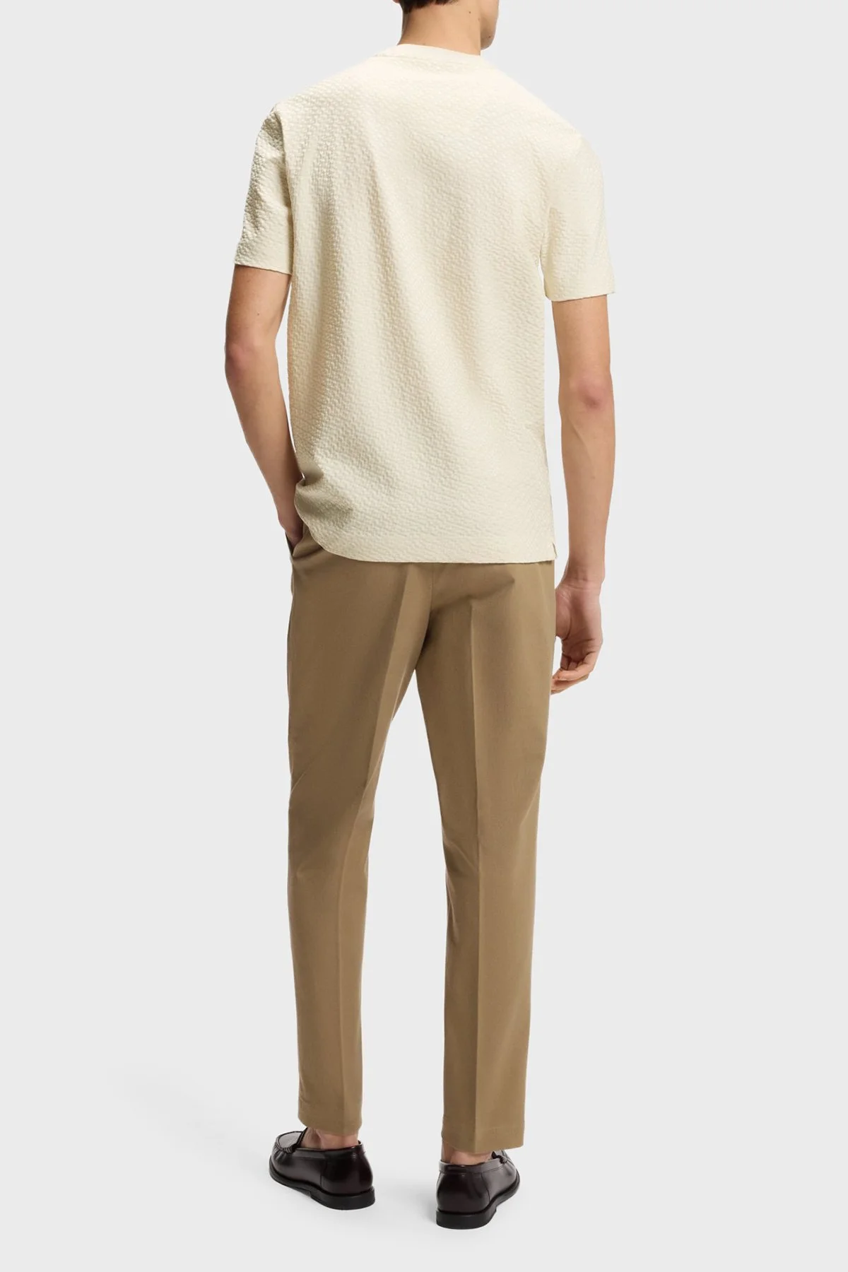 Boss Monogram Jakarlı % 100 Pamuk Regular Fit Bisiklet Yaka Erkek T Shirt 50557395 131 BEJ - 3