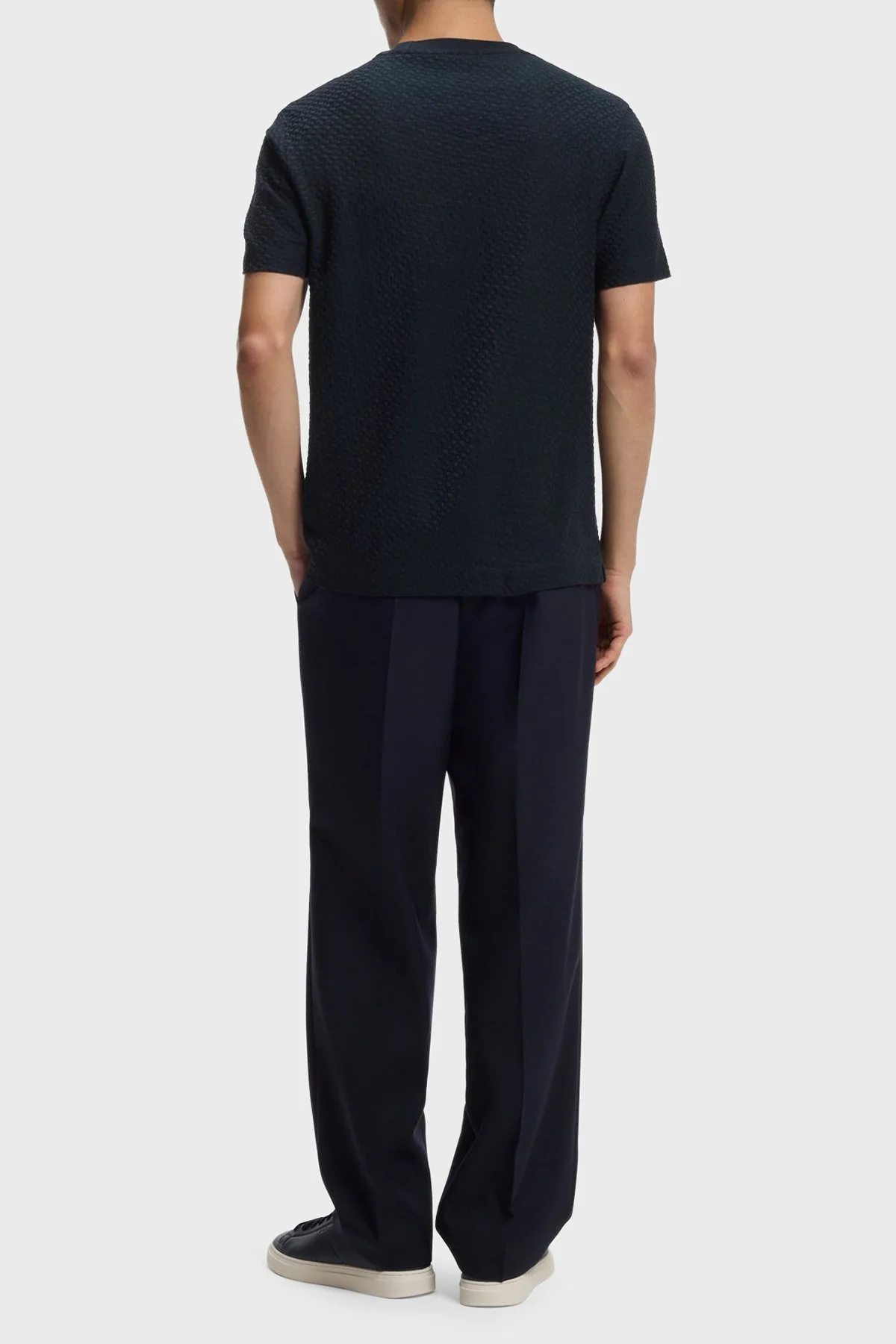 Boss Monogram Jakarlı % 100 Pamuk Regular Fit Bisiklet Yaka Erkek T Shirt 50557395 404 LACİVERT - 3